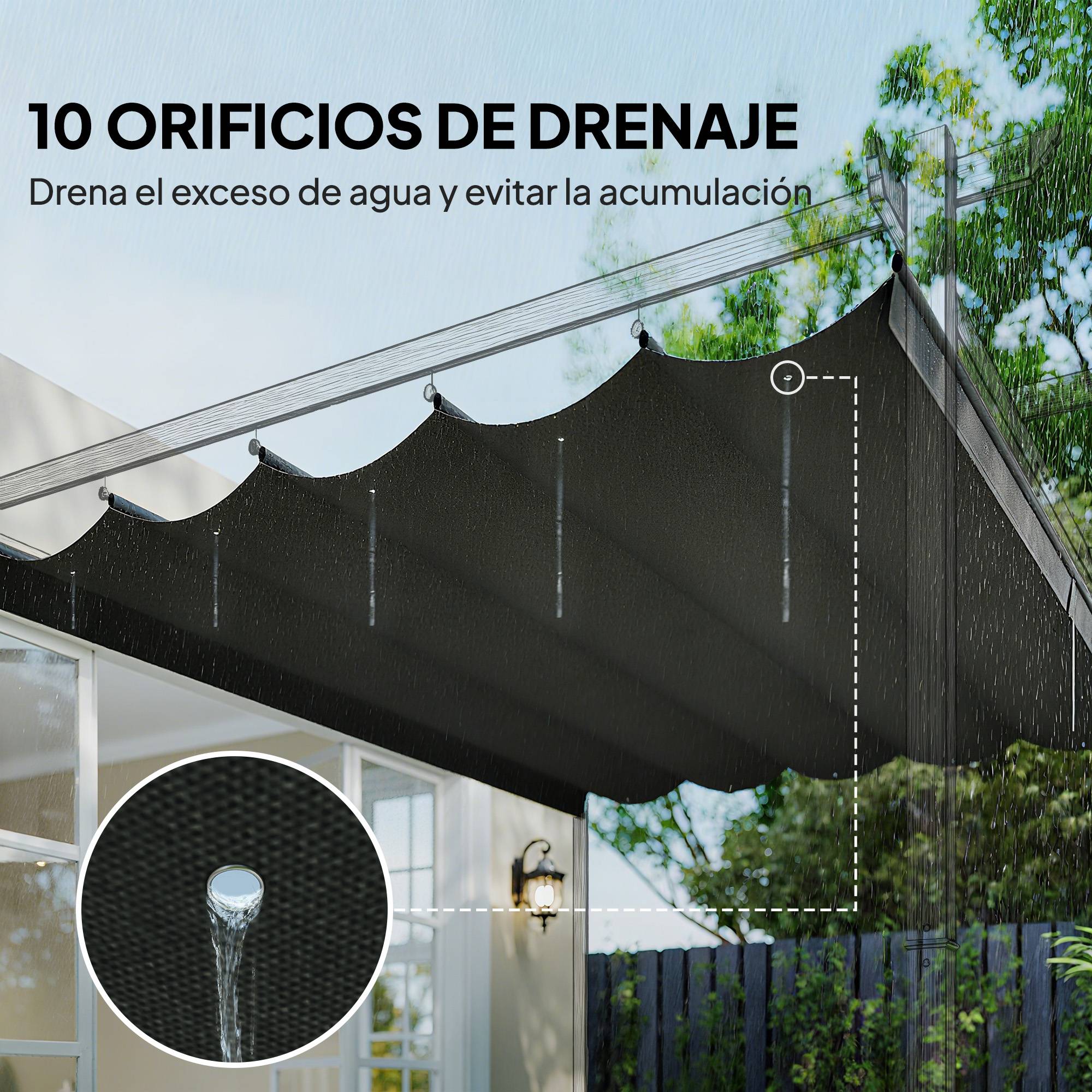 Couverture toit rétractable 2,5x2,55 m pergola 3x3, toile rechange 10 trous, gris foncé - Image 8