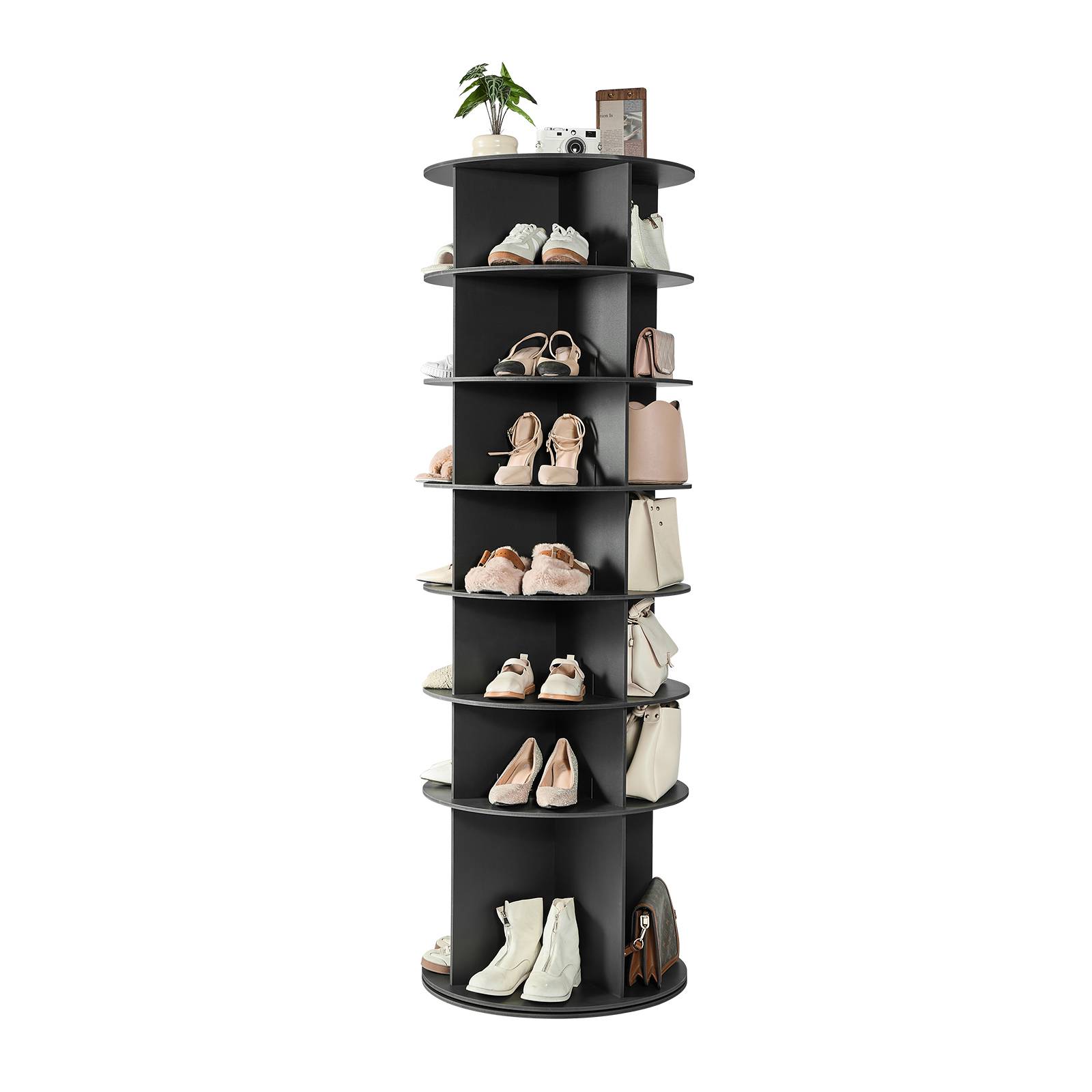 VEVOR Étagère présentoir à chaussures rotatif 360° 7 niveaux 28 paires noir - Image 1