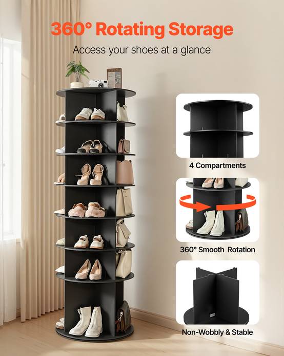 VEVOR Étagère présentoir à chaussures rotatif 360° 7 niveaux 28 paires noir - Image 2