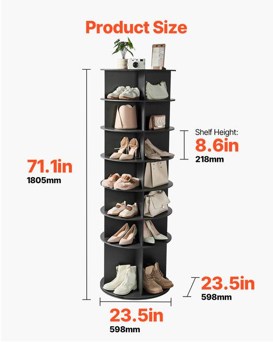 VEVOR Étagère présentoir à chaussures rotatif 360° 7 niveaux 28 paires noir - Image 3