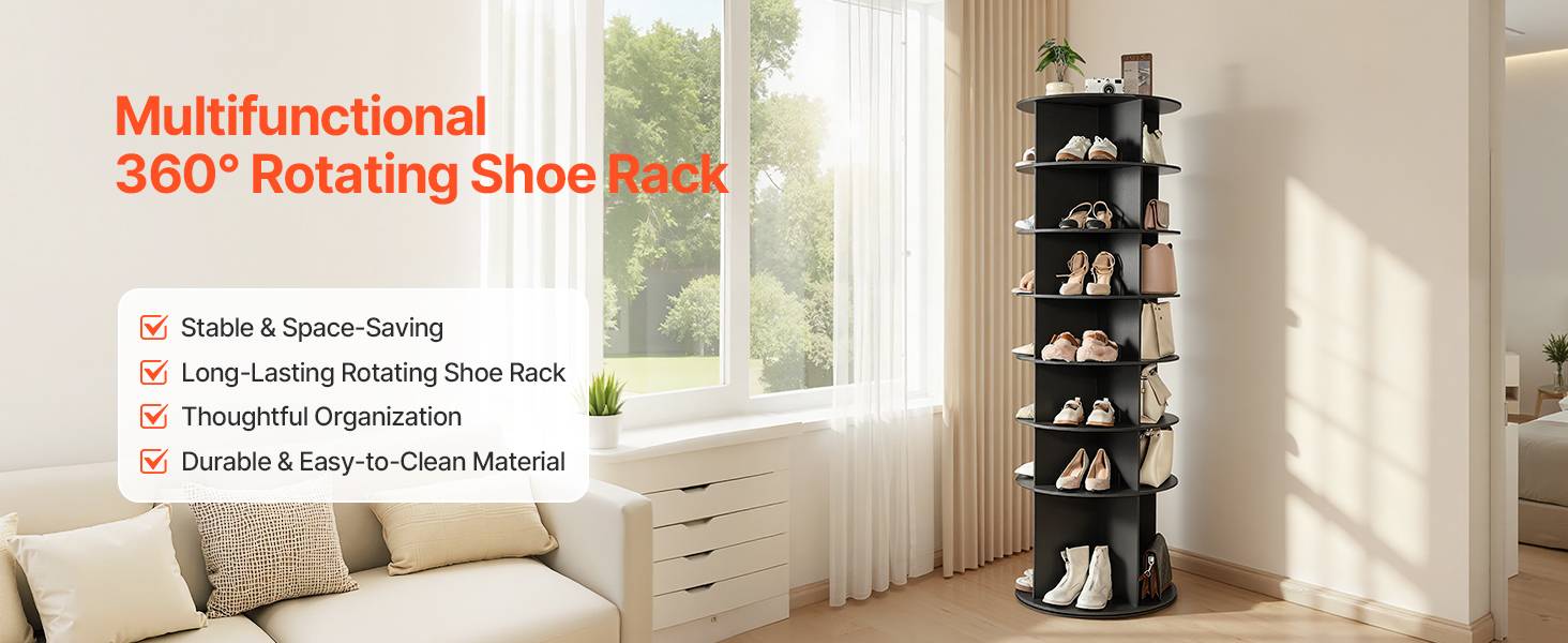 VEVOR Étagère présentoir à chaussures rotatif 360° 7 niveaux 28 paires noir - Image 9