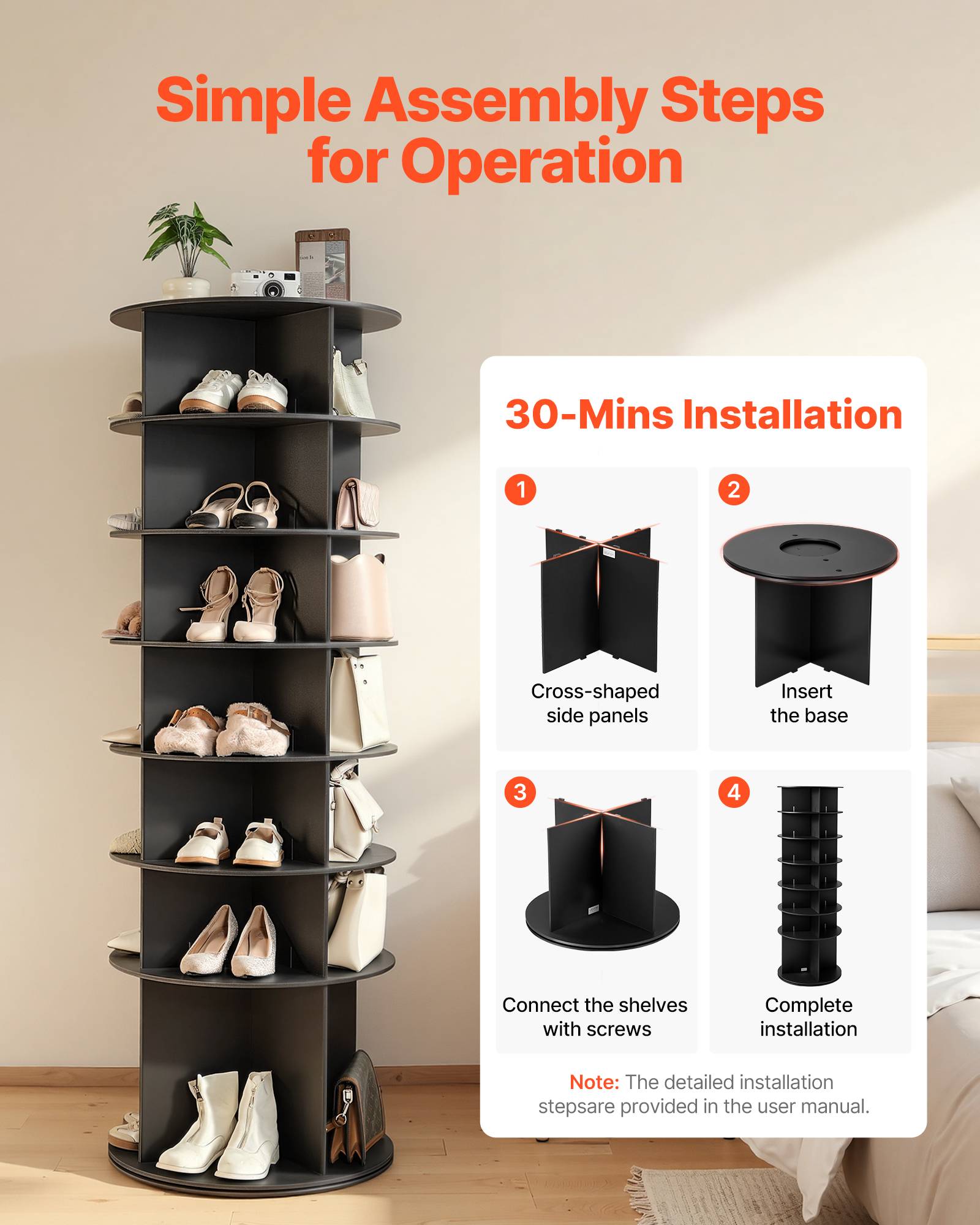 VEVOR Étagère présentoir à chaussures rotatif 360° 7 niveaux 28 paires noir - Image 6