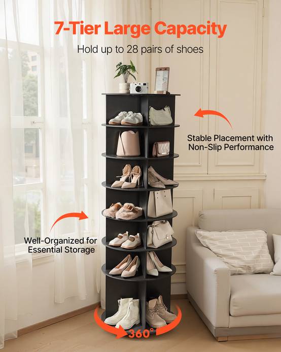 VEVOR Étagère présentoir à chaussures rotatif 360° 7 niveaux 28 paires noir - Image 4