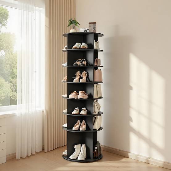 VEVOR Étagère présentoir à chaussures rotatif 360° 7 niveaux 28 paires noir - Image 8