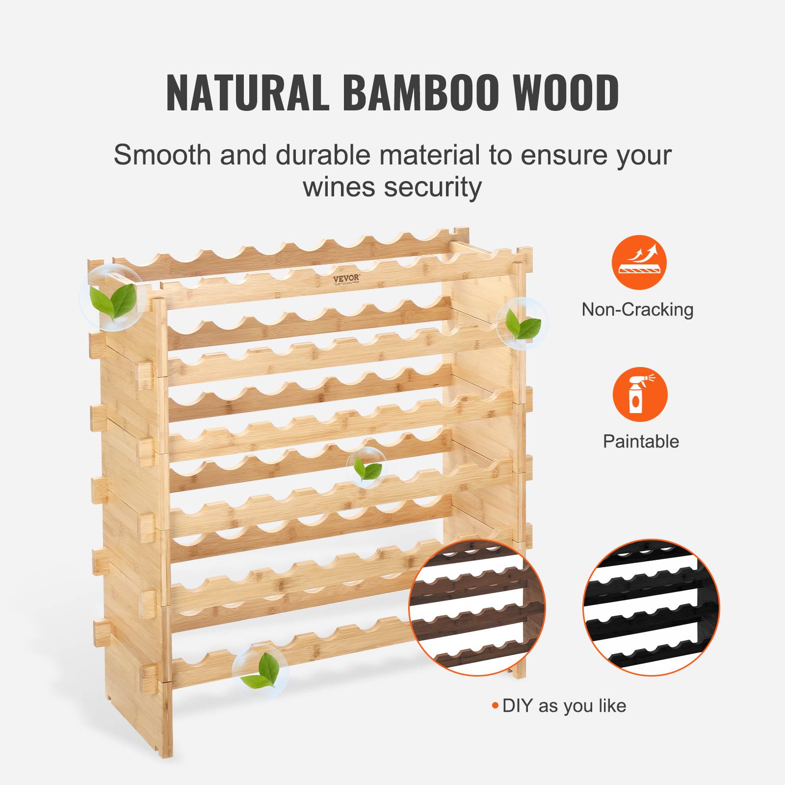 VEVOR Étagère modulable 48 bouteilles, 6 niveaux. Bambou naturel, empilable. - Image 6
