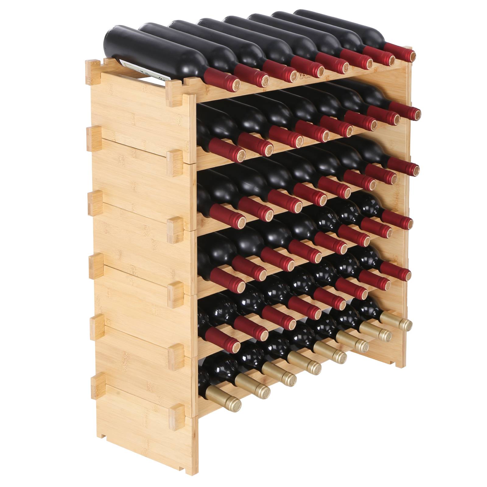 VEVOR Étagère modulable 48 bouteilles, 6 niveaux. Bambou naturel, empilable. - Image 1