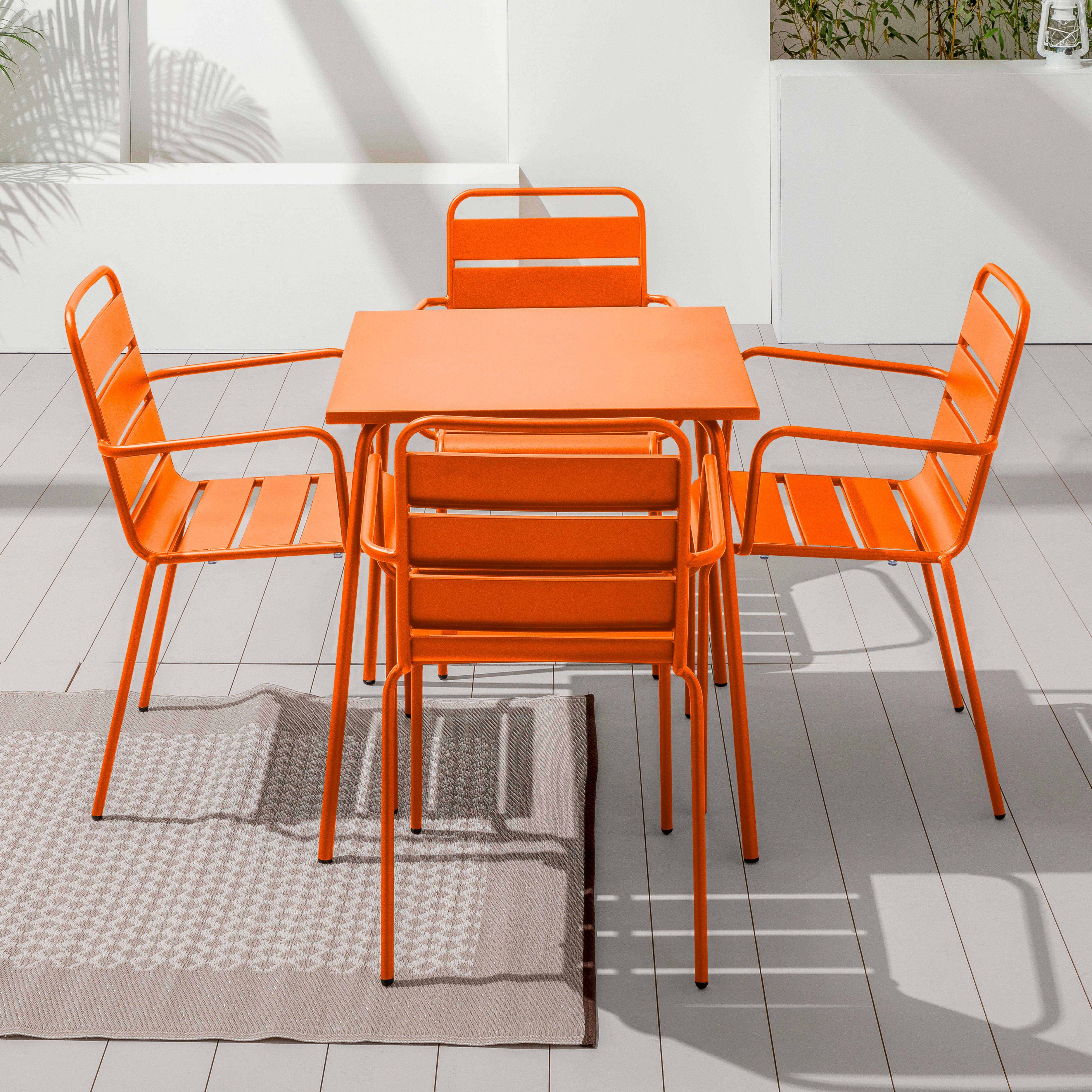 Oviala - Ensemble table de jardin carrée et 4 fauteuils acier orange Palavas - Oviala - Imagen 2