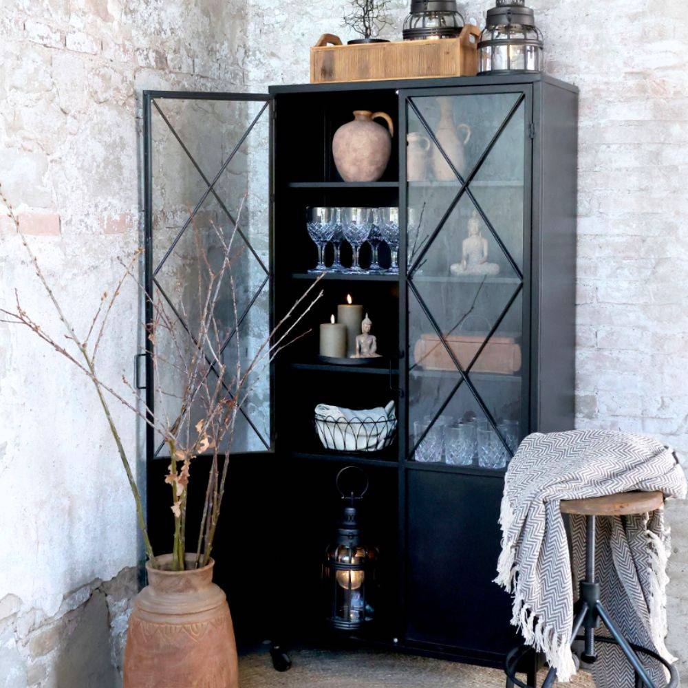 Chemin De Campagne - Armoire vitrine sur roues en fer forgé noir antique 76 x 35.5 x 160 cm Chemin de campagne - Imagen 2