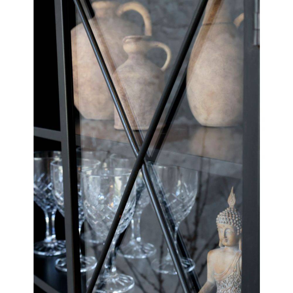 Chemin De Campagne - Armoire vitrine sur roues en fer forgé noir antique 76 x 35.5 x 160 cm Chemin de campagne - Imagen 4