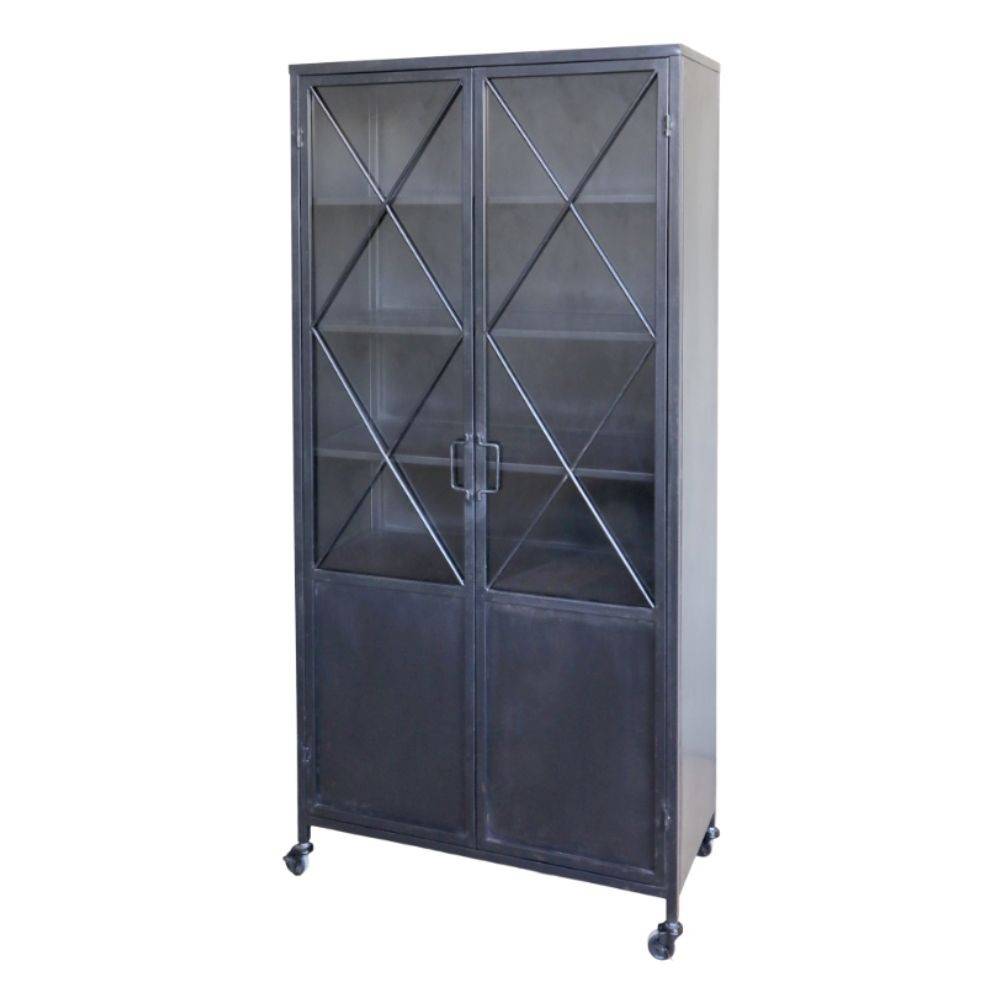 Chemin De Campagne - Armoire vitrine sur roues en fer forgé noir antique 76 x 35.5 x 160 cm Chemin de campagne - Imagen 1