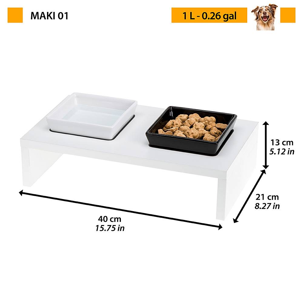 Ferplast - Ferplast Ecuelle pour Chats et Chiens MAKI 01, Support en Bois avec Anti-dérapant, 2 écuelles en Céramique de 0,5 L - Imagen 2
