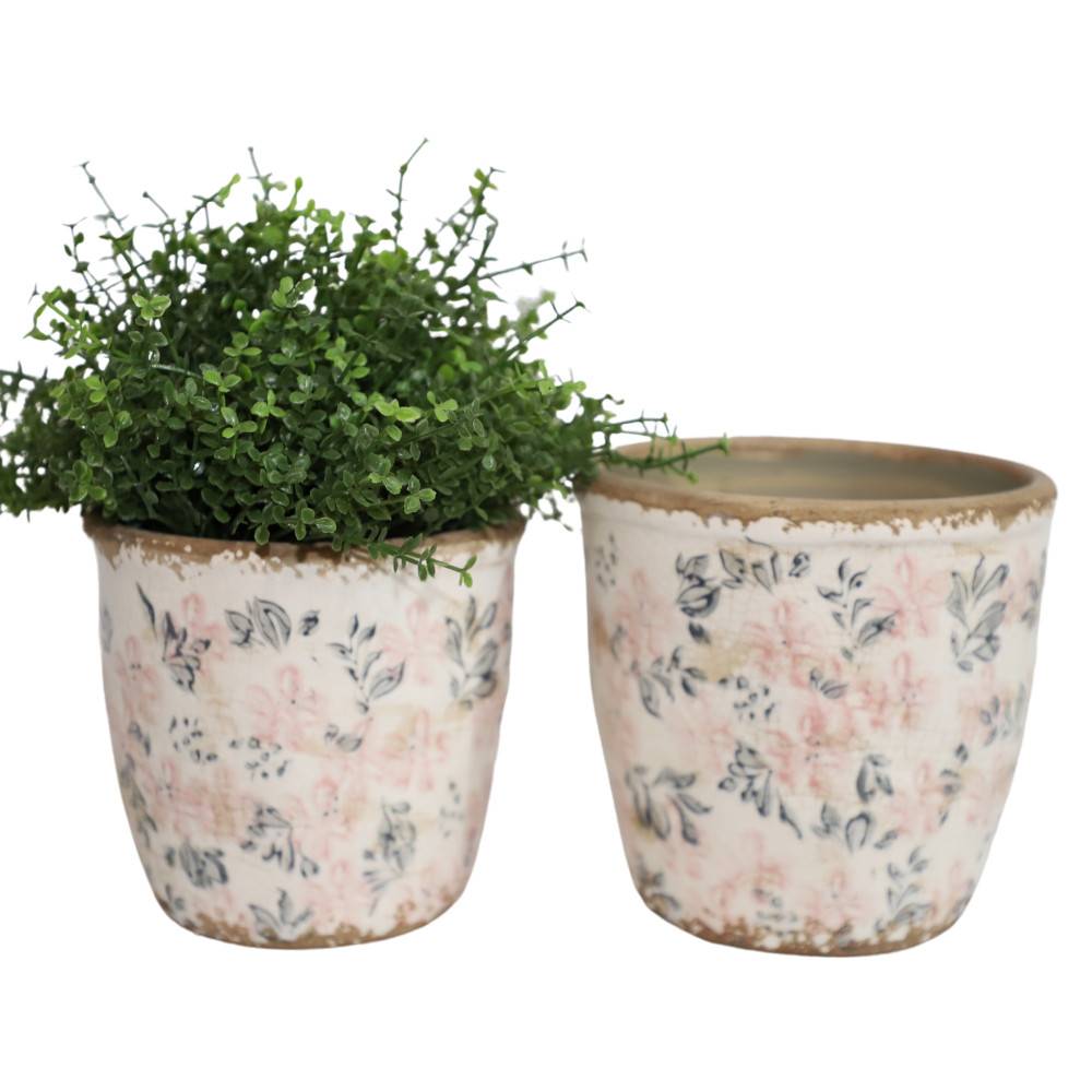 Chemin De Campagne - Cache-pot rond "Fleurs bleues et rose" Ø.14 x 13 cm Chemin de campagne - Imagen 2