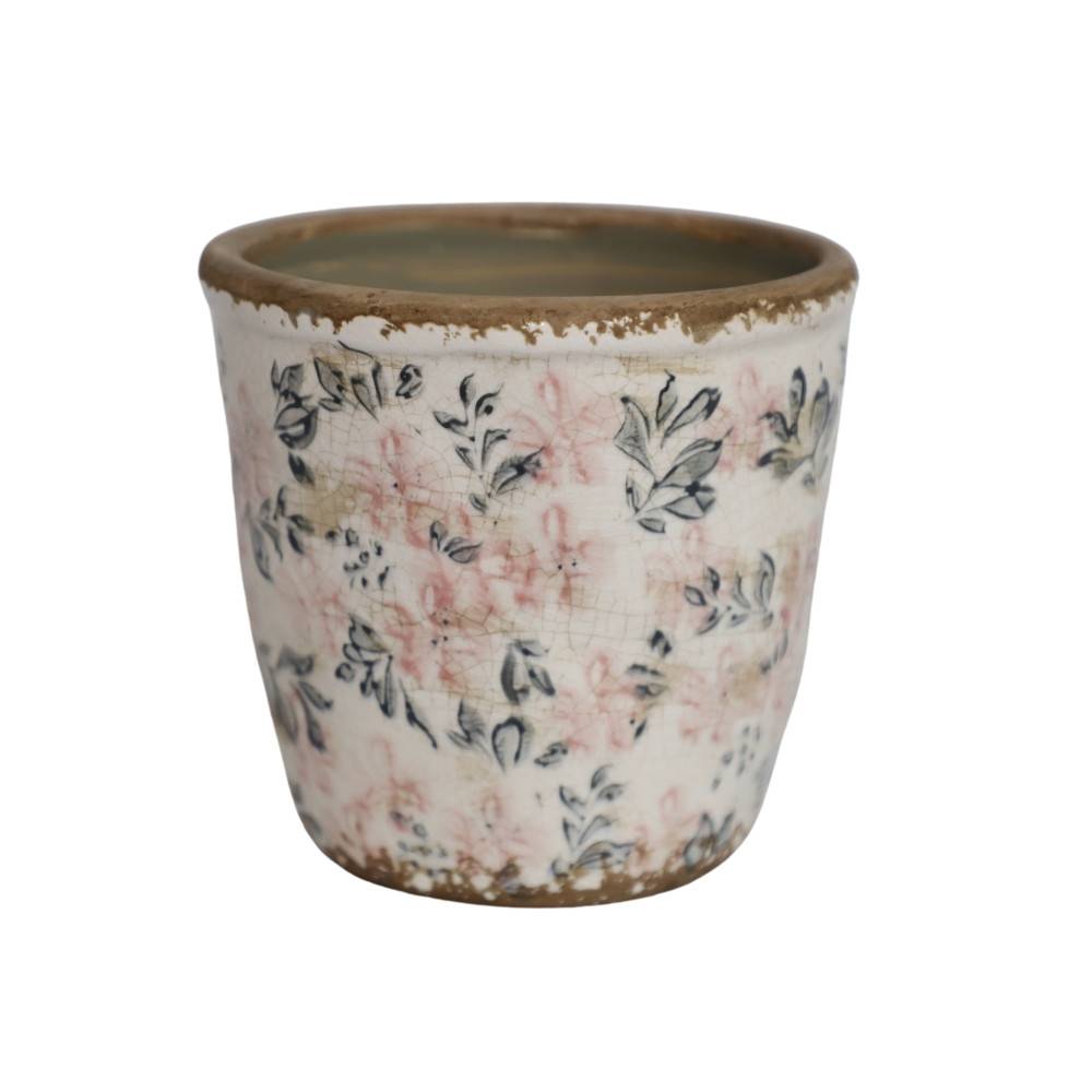 Chemin De Campagne - Cache-pot rond "Fleurs bleues et rose" Ø.14 x 13 cm Chemin de campagne - Imagen 1