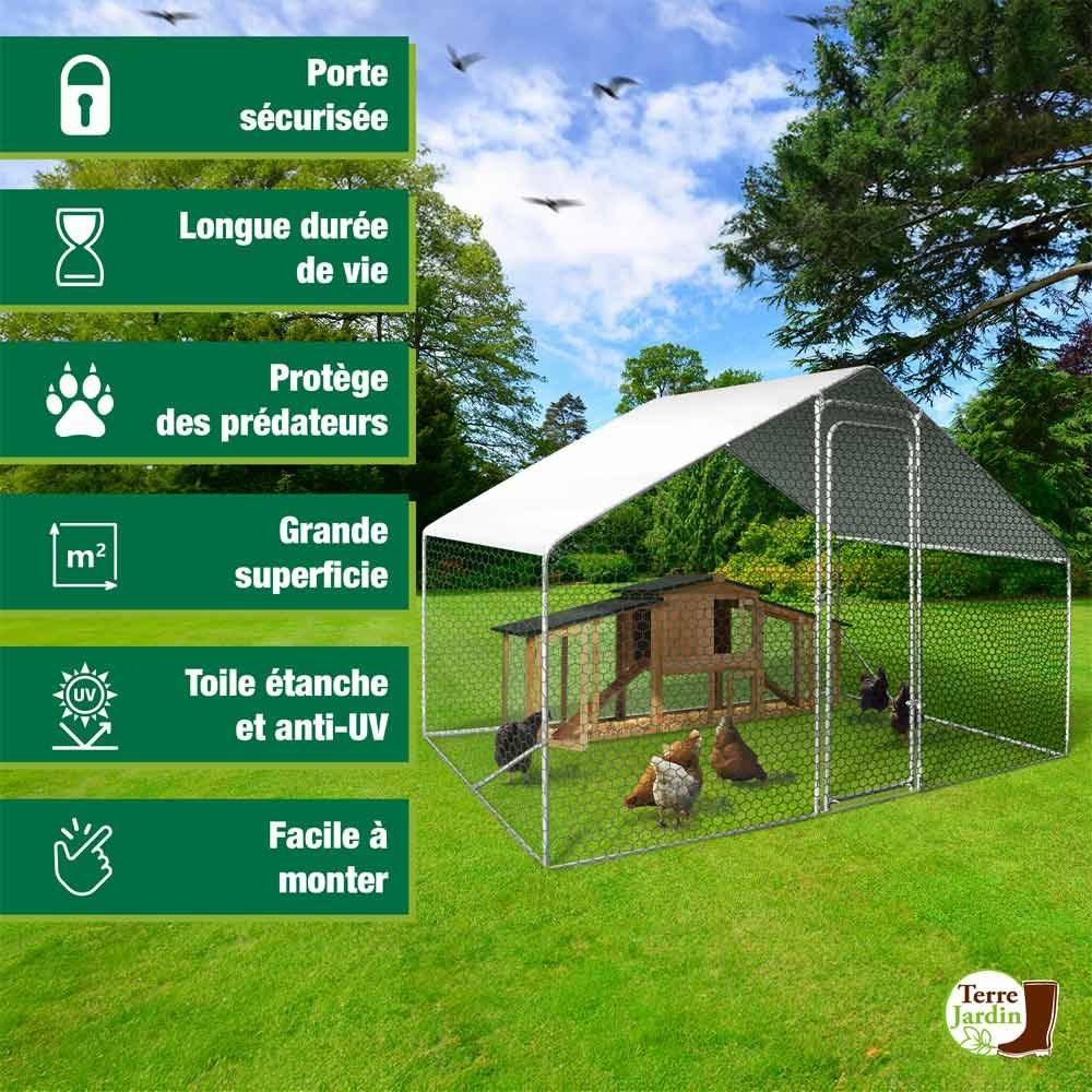 Enclos poulailler - 6 M² - Volière extérieure - Parc grillagé - TERRE JARDIN - Image 2
