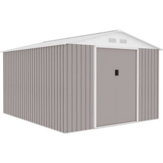 Sans Marque - Abri de jardin en métal 8,84 m² - 277 x 319 x 202 cm - URANUS - Kit d'ancrage inclus, 2 portes coulissantes - Taupe - Image 1
