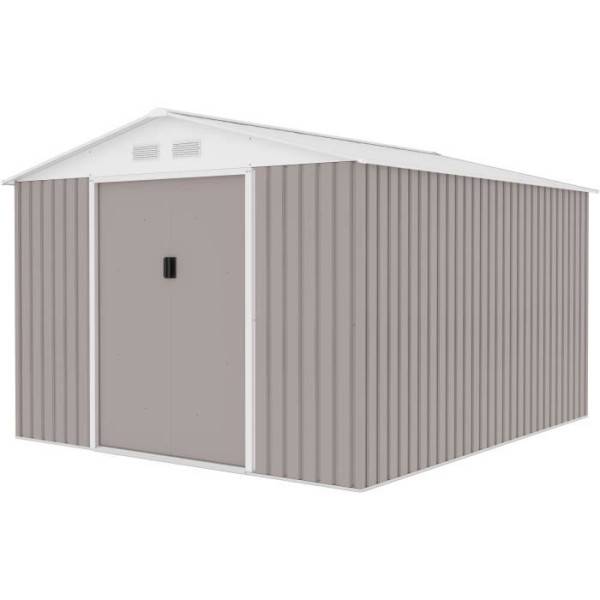 Sans Marque - Abri de jardin en métal 8,84 m² - 277 x 319 x 202 cm - URANUS - Kit d'ancrage inclus, 2 portes coulissantes - Taupe - Image 5