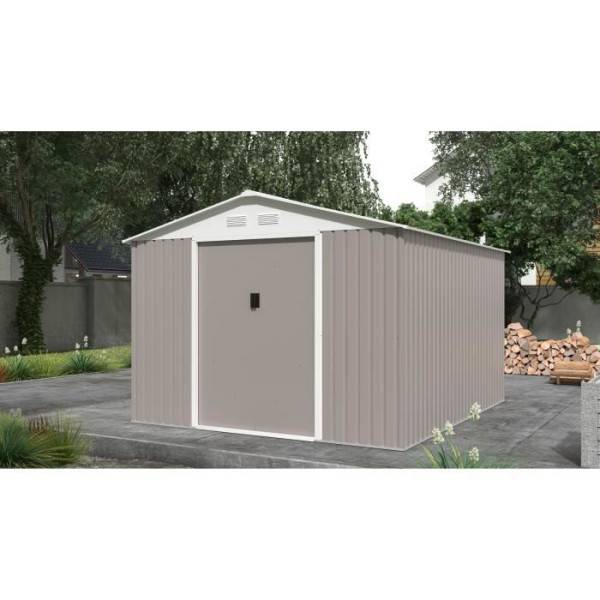 Sans Marque - Abri de jardin en métal 8,84 m² - 277 x 319 x 202 cm - URANUS - Kit d'ancrage inclus, 2 portes coulissantes - Taupe - Image 2