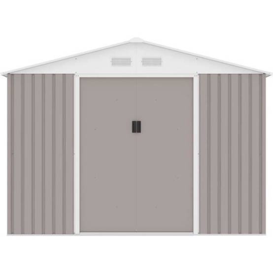 Sans Marque - Abri de jardin en métal 8,84 m² - 277 x 319 x 202 cm - URANUS - Kit d'ancrage inclus, 2 portes coulissantes - Taupe - Image 3