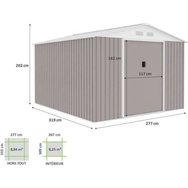 Sans Marque - Abri de jardin en métal 8,84 m² - 277 x 319 x 202 cm - URANUS - Kit d'ancrage inclus, 2 portes coulissantes - Taupe - Image 4
