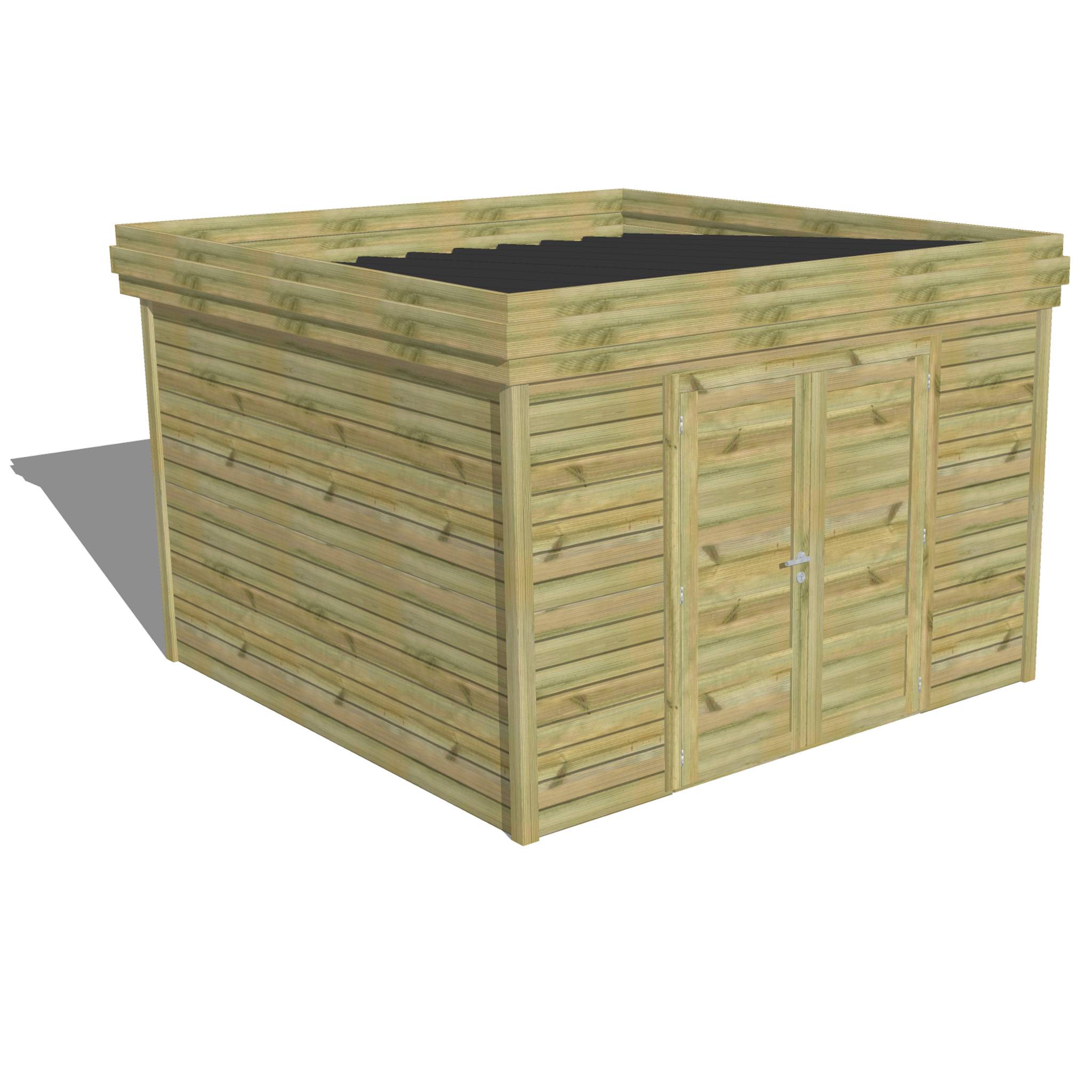 Sans Marque - ABRI DE JARDIN bois autoclave 27mm - 3,44x3,44m / 12m2 - Bac acier - Abri Français - Image 1