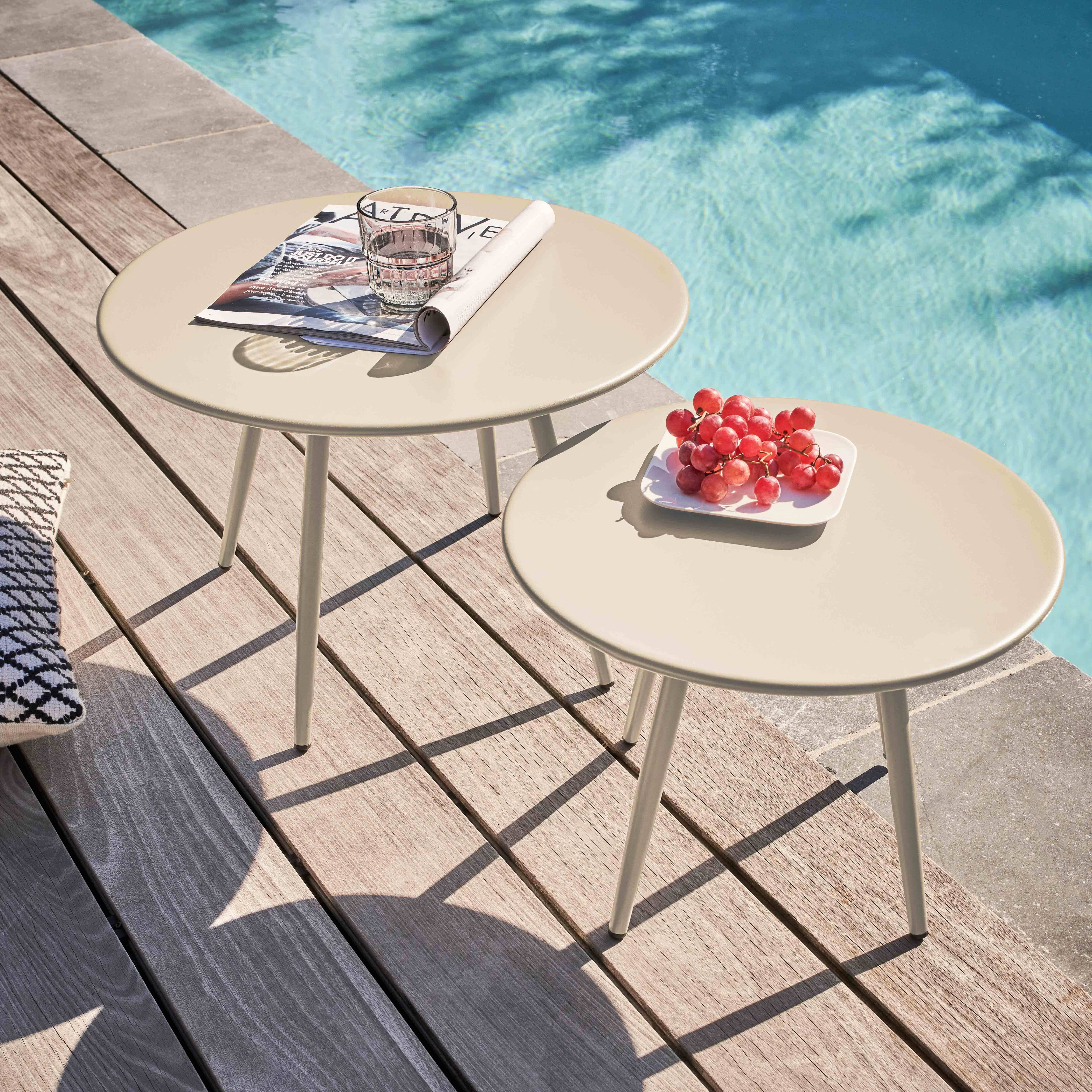 Oviala - Lot de 2 tables basses de jardin en acier ivoire 50 cm Palavas - Oviala - Imagen 2