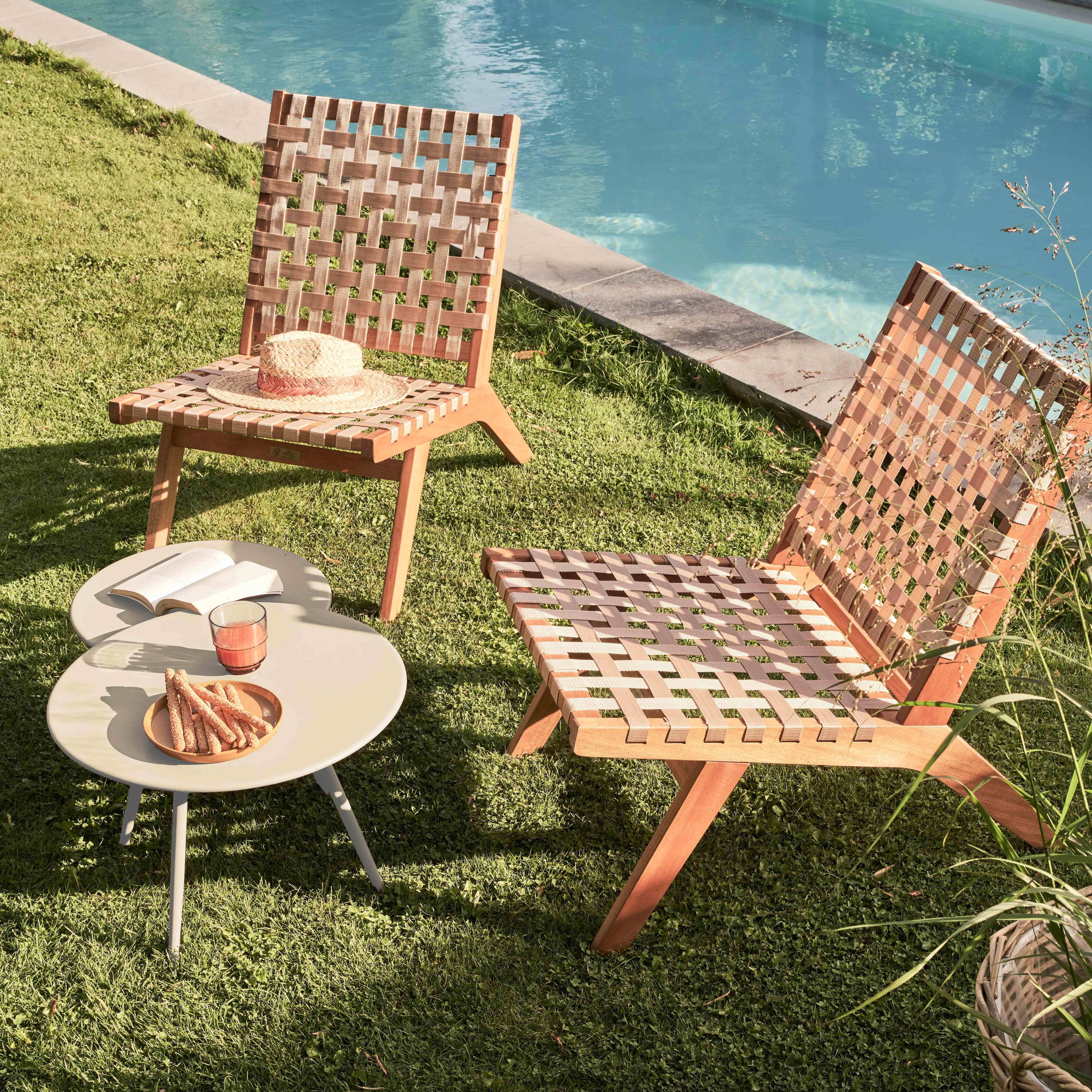 Oviala - Lot de 2 tables basses de jardin en acier ivoire 50 cm Palavas - Oviala - Imagen 3