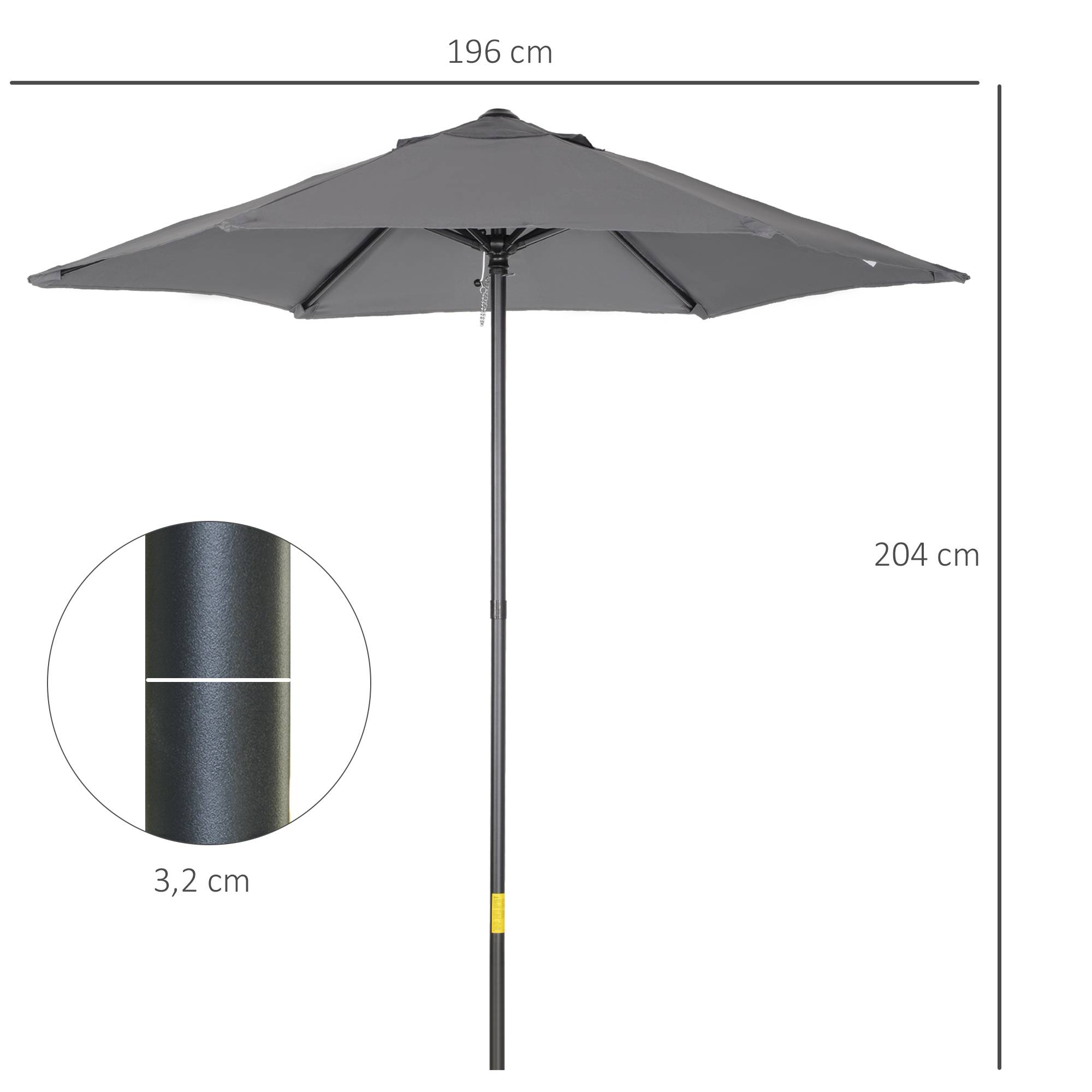Parasol d'extérieur avec toit ventilé et mât en aluminium détachable pour jardin et terrasse, gris foncé - Image 5