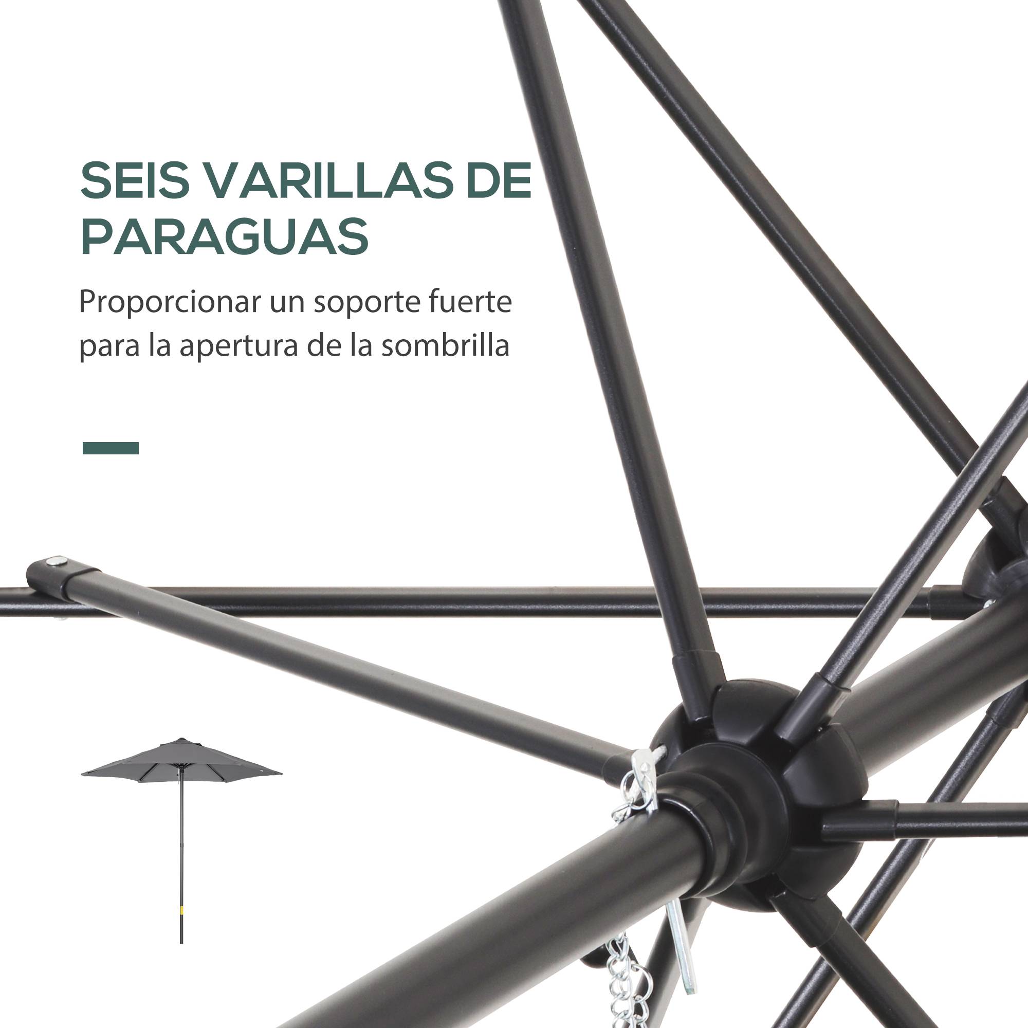 Parasol d'extérieur avec toit ventilé et mât en aluminium détachable pour jardin et terrasse, gris foncé - Image 7