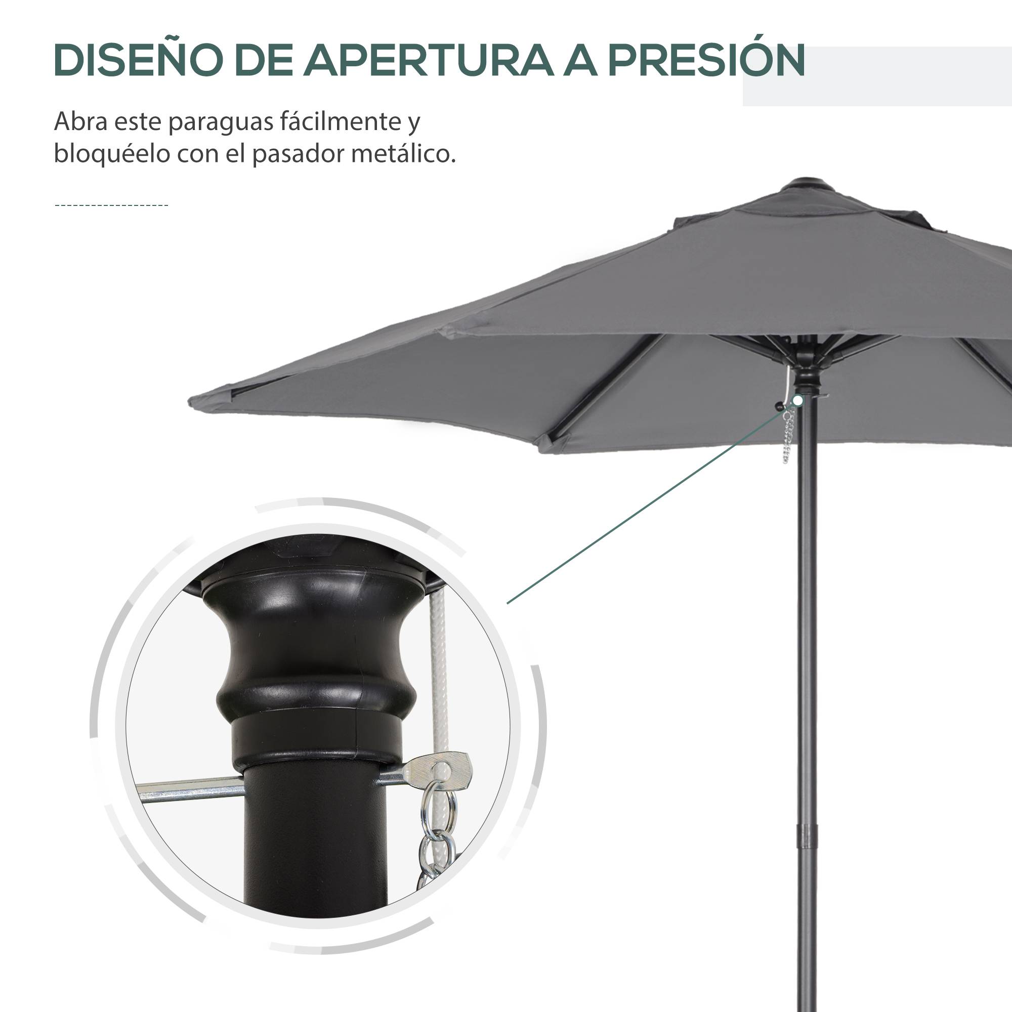 Parasol d'extérieur avec toit ventilé et mât en aluminium détachable pour jardin et terrasse, gris foncé - Image 9
