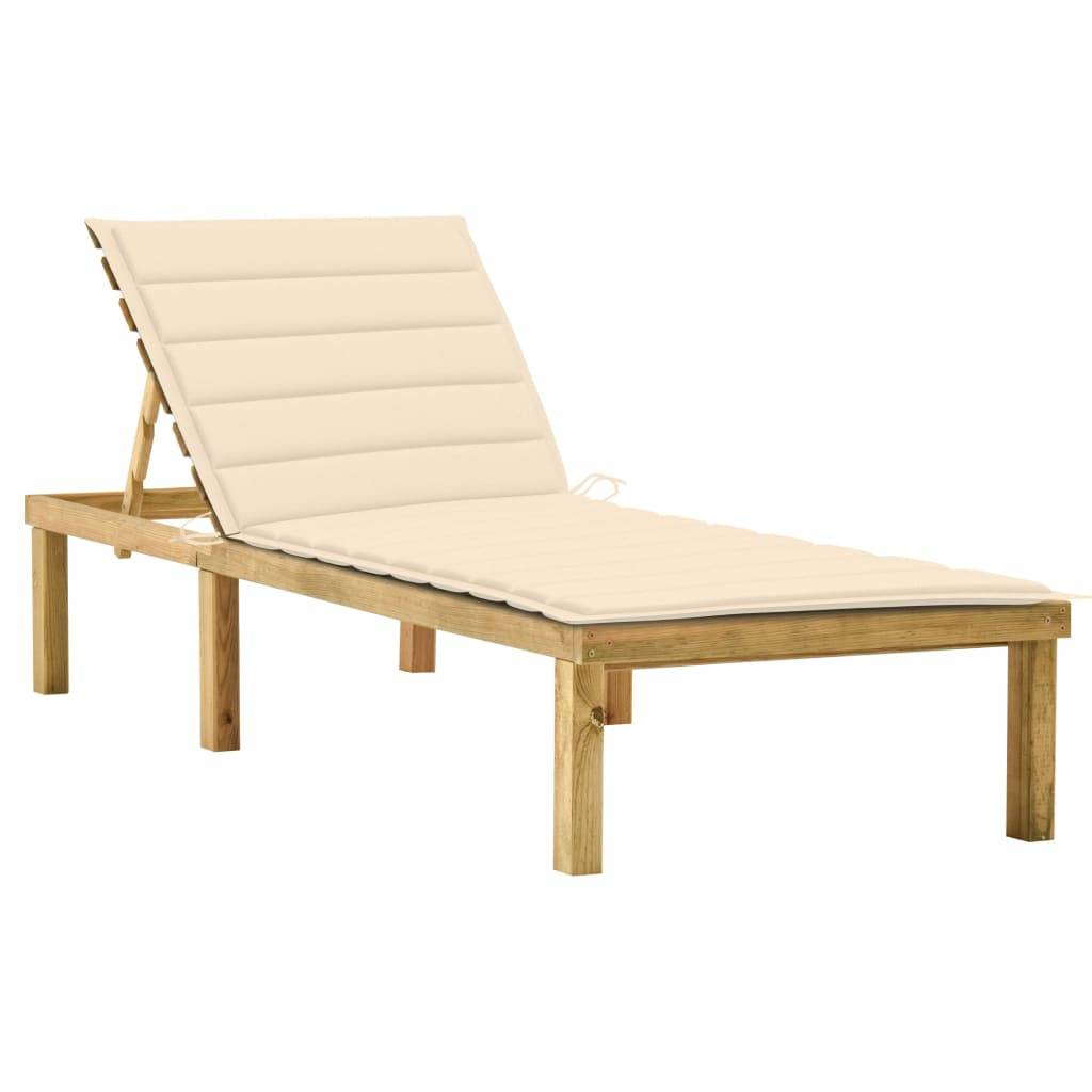 Helloshop26 - Transat chaise longue bain de soleil lit de jardin terrasse meuble d'extérieur avec coussin crème bois de pin imprégné - Imagen 1