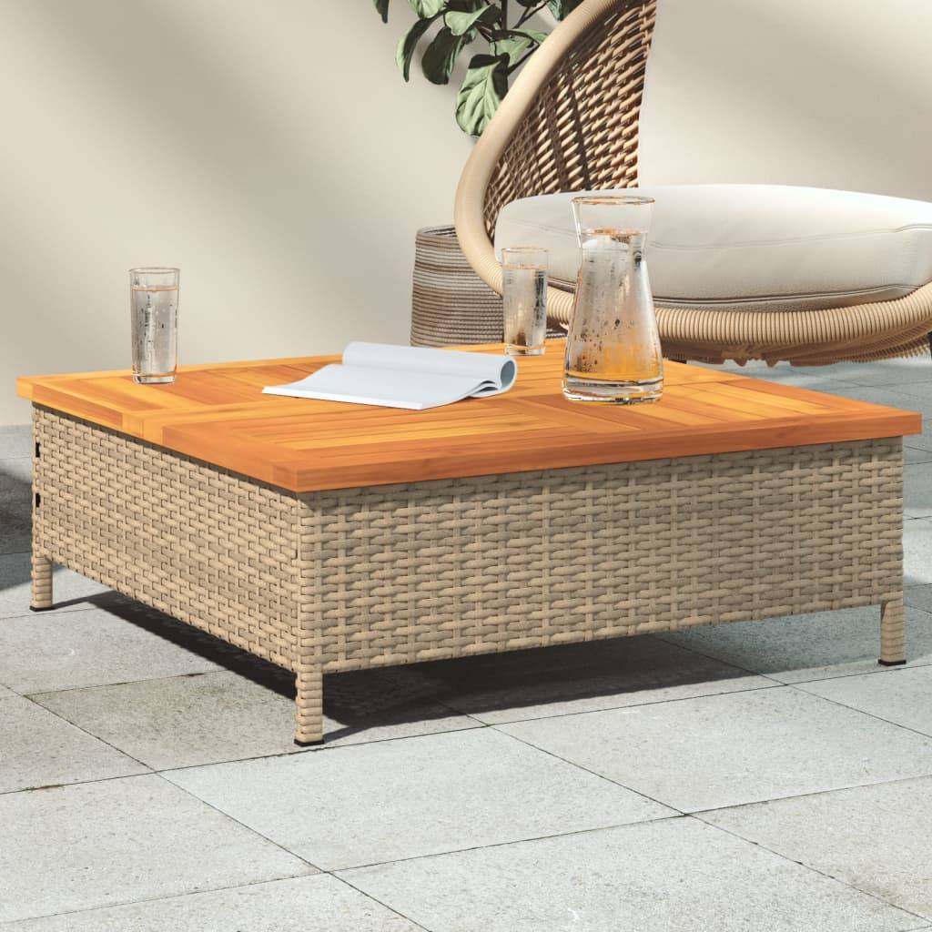 PANGIVO - Table de jardin beige résine tressée et bois acacia 70 x 70 x 25 cm - PANGIVO