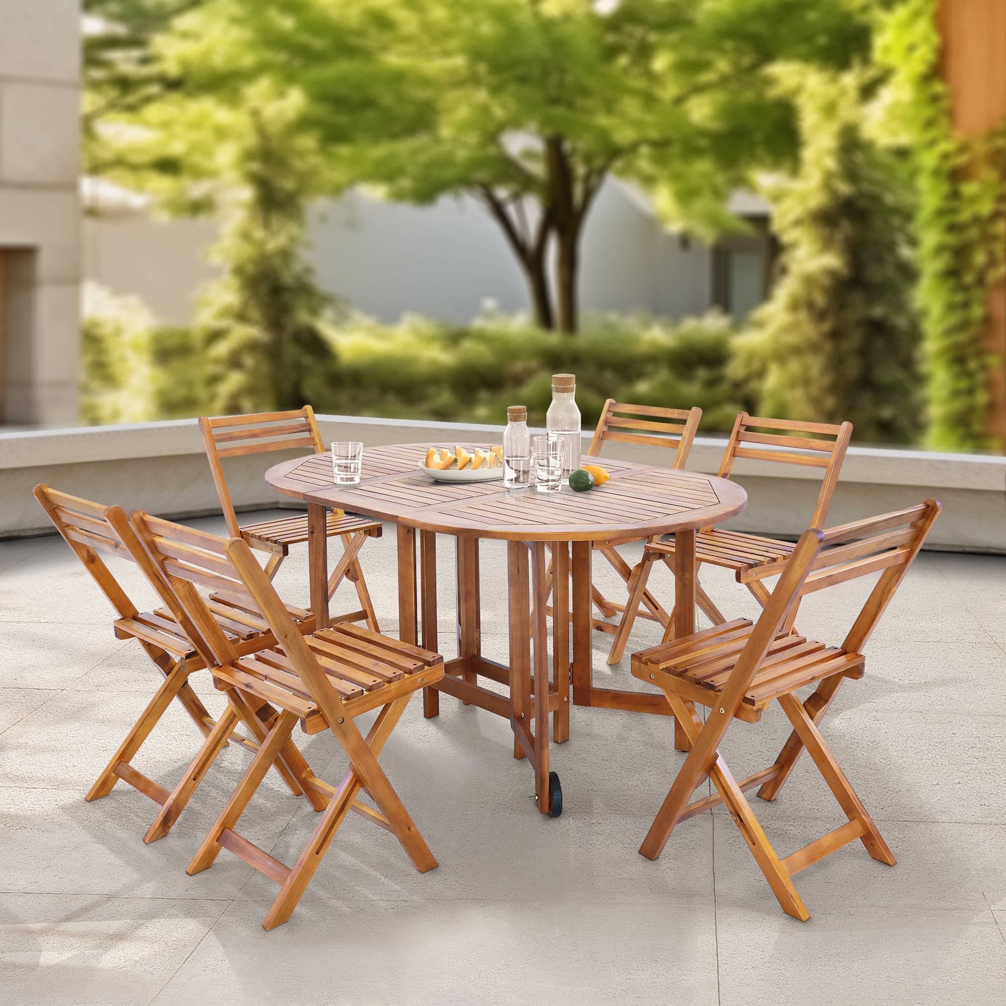 Ensemble de meubles de jardin 7 pièces Acerenza bois d'acacia naturel [en.casa] - Imagen 2