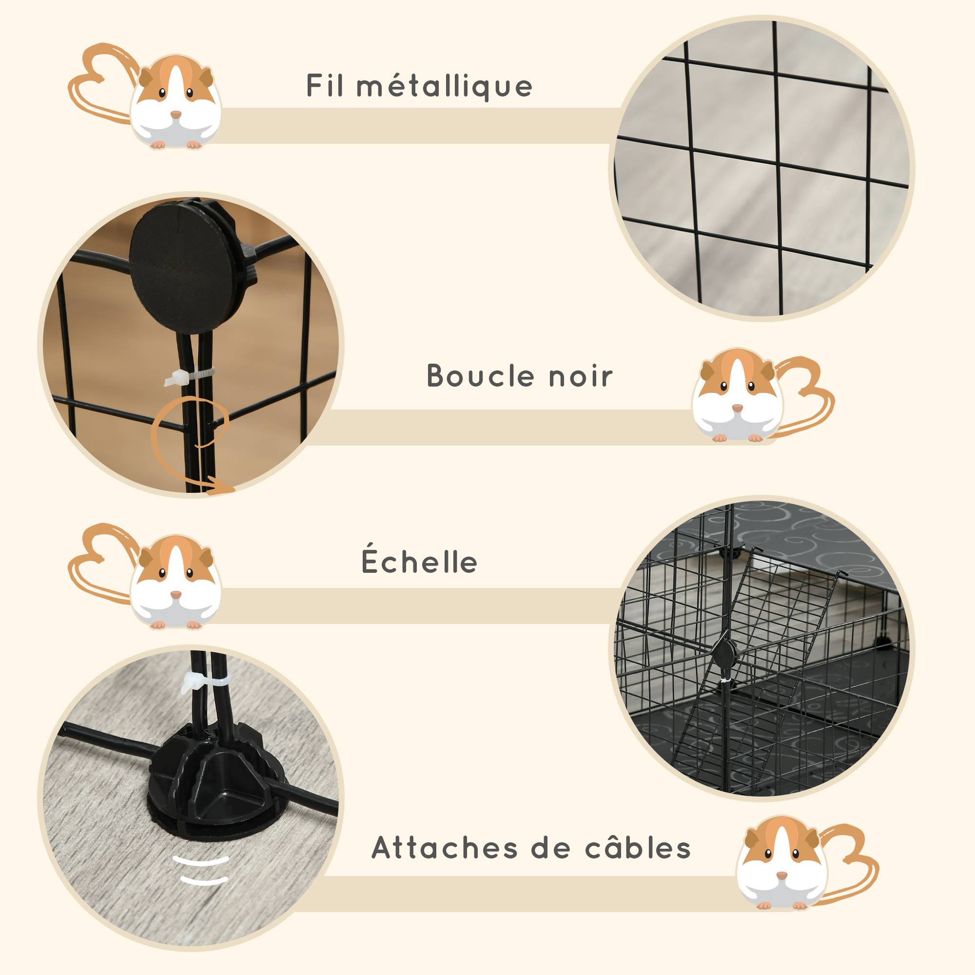 Enclos modulable métal noir 175 x 105 x 70 cm - PANGIVO - Image 8