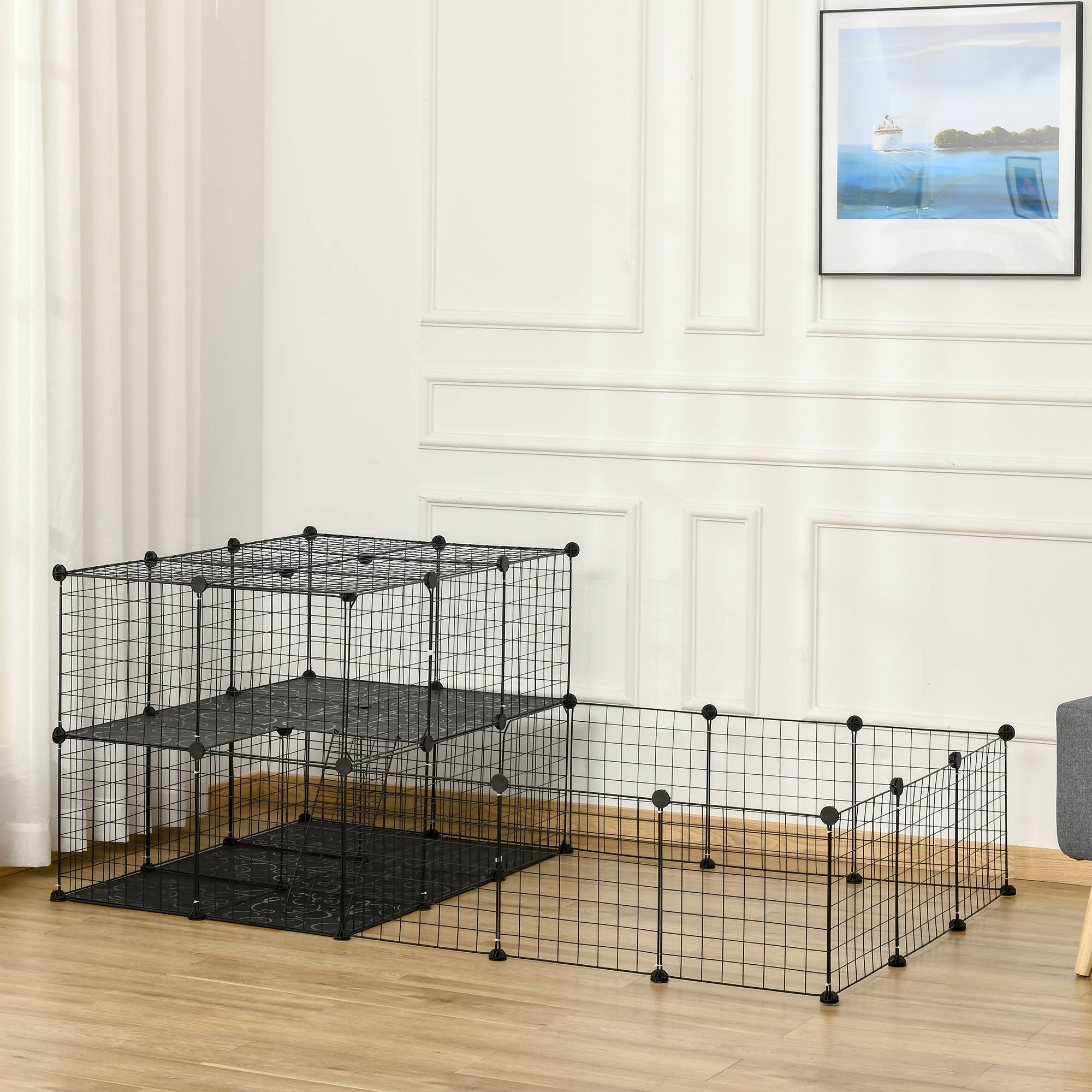 Enclos modulable métal noir 175 x 105 x 70 cm - PANGIVO - Image 4