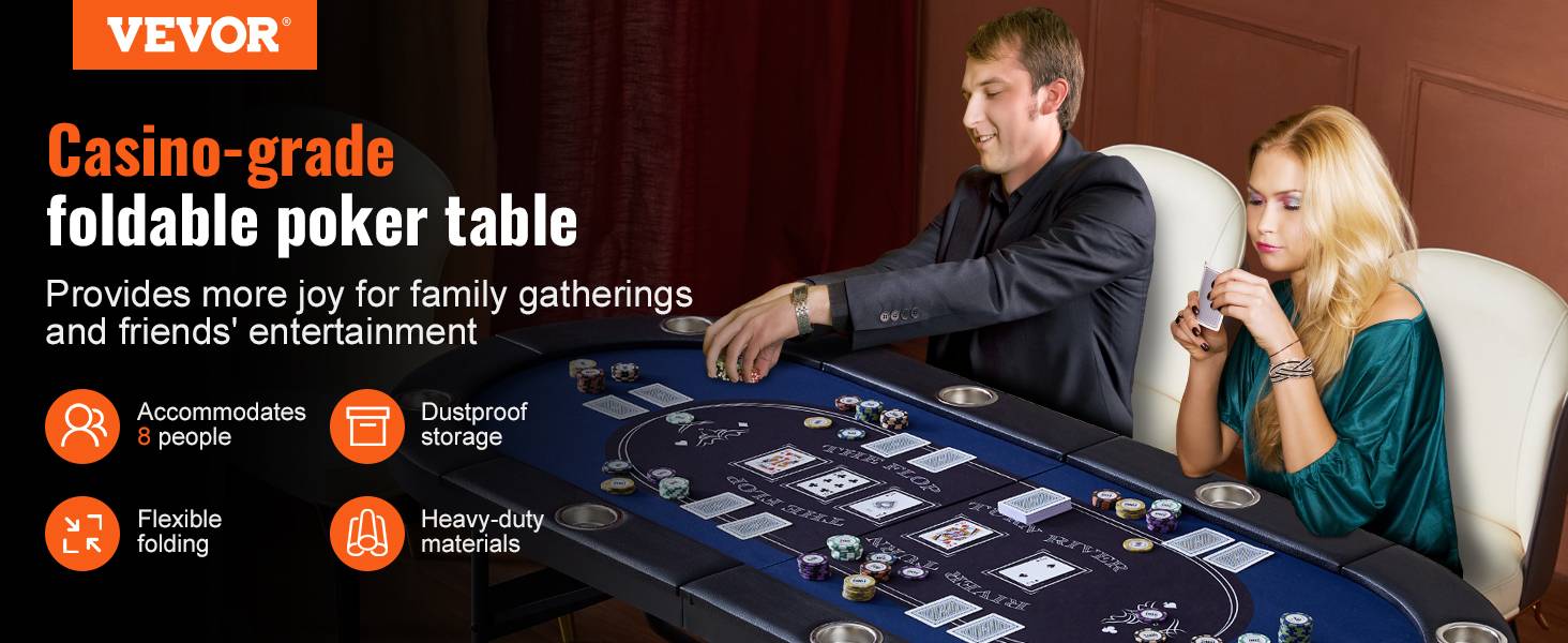 VEVOR Table poker pliable 183 cm, 8 joueurs. Rails rembourrés, porte-gobelets. - Image 9