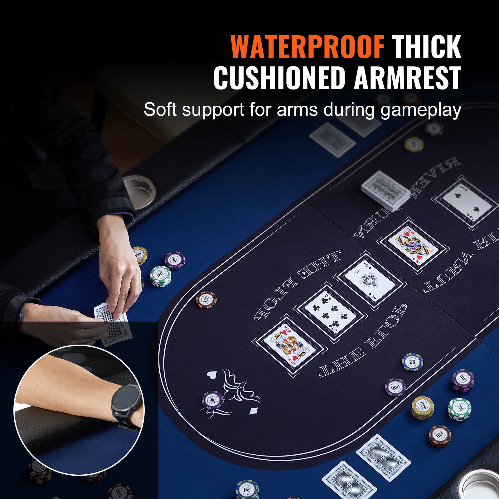 VEVOR Table poker pliable 183 cm, 8 joueurs. Rails rembourrés, porte-gobelets. - Image 4