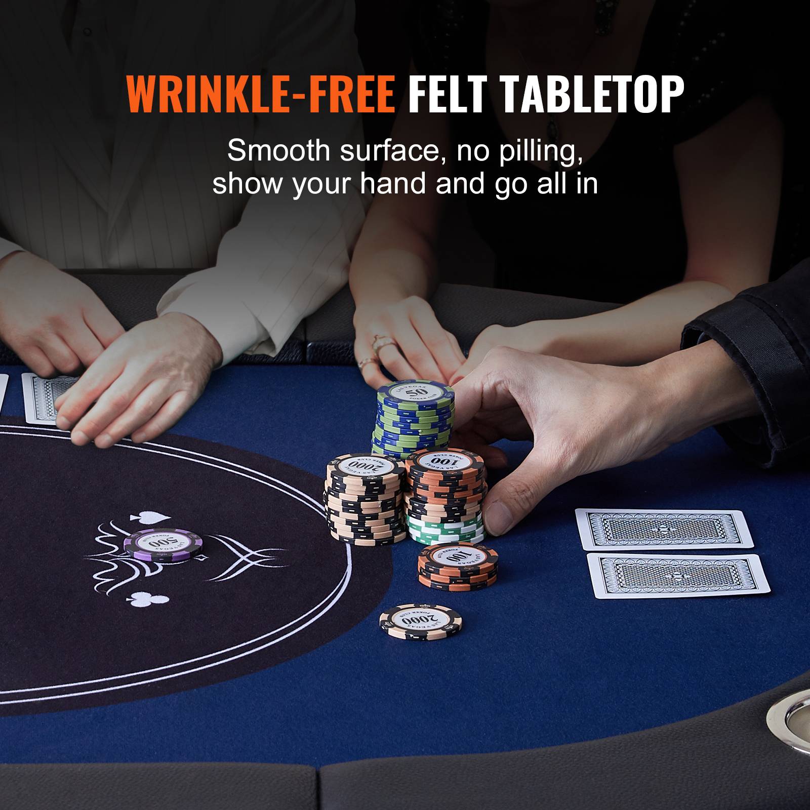 VEVOR Table poker pliable 183 cm, 8 joueurs. Rails rembourrés, porte-gobelets. - Image 5