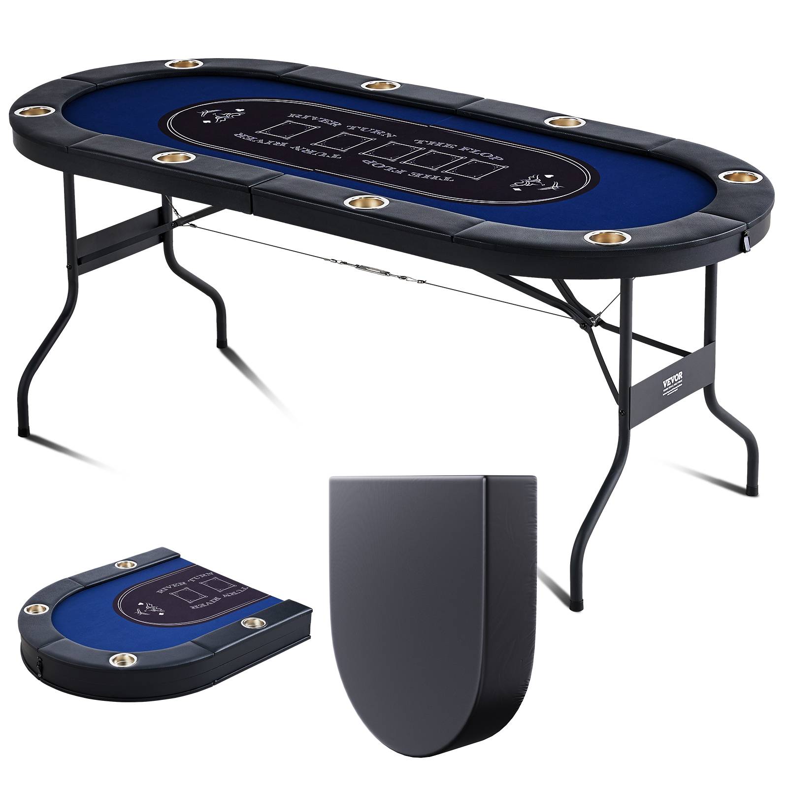 VEVOR Table poker pliable 183 cm, 8 joueurs. Rails rembourrés, porte-gobelets. - Image 1