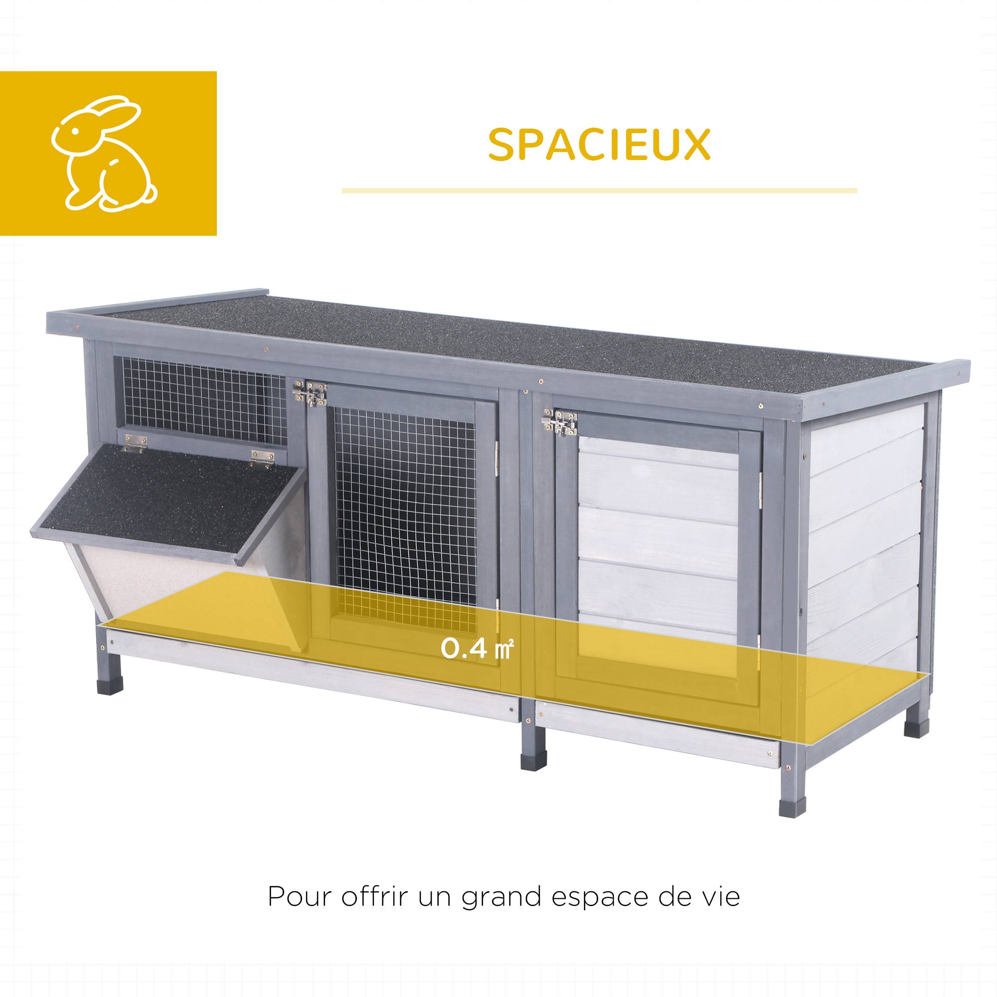 Clapier surélevé lapin bois sapin extérieur toit ouvrant mangeoire 112cm gris - ComfortXL Outdoor Living - Image 6