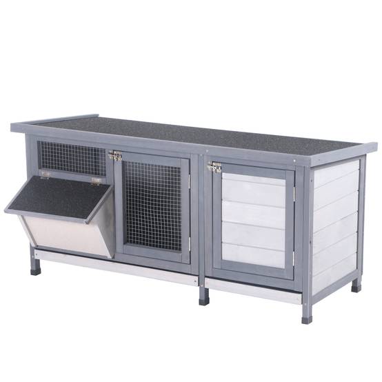 Clapier surélevé lapin bois sapin extérieur toit ouvrant mangeoire 112cm gris - ComfortXL Outdoor Living - Image 2