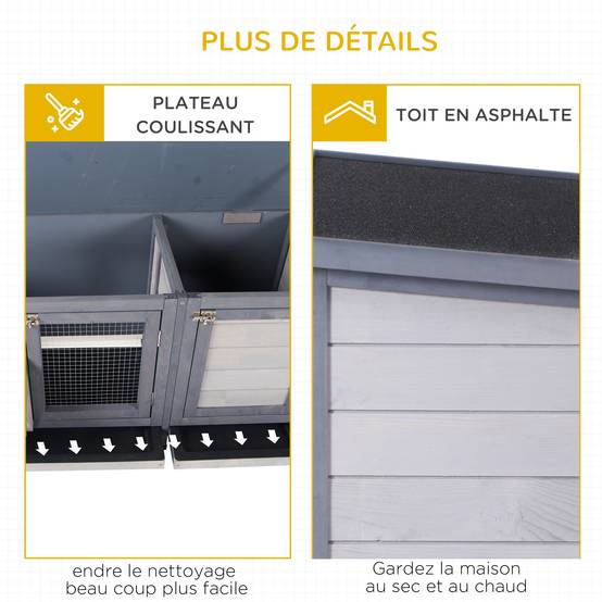 Clapier surélevé lapin bois sapin extérieur toit ouvrant mangeoire 112cm gris - ComfortXL Outdoor Living - Image 9