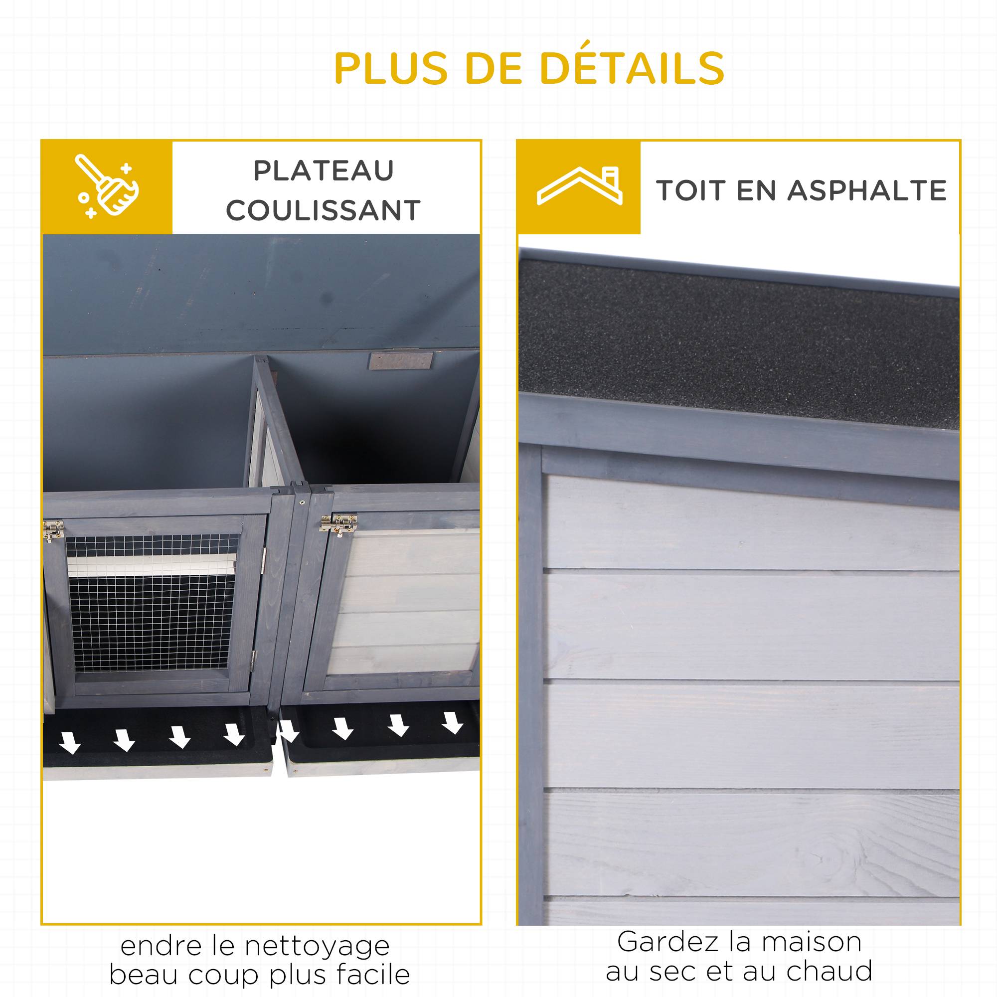 Clapier surélevé lapin bois sapin extérieur toit ouvrant mangeoire 112cm gris - ComfortXL Outdoor Living - Image 9