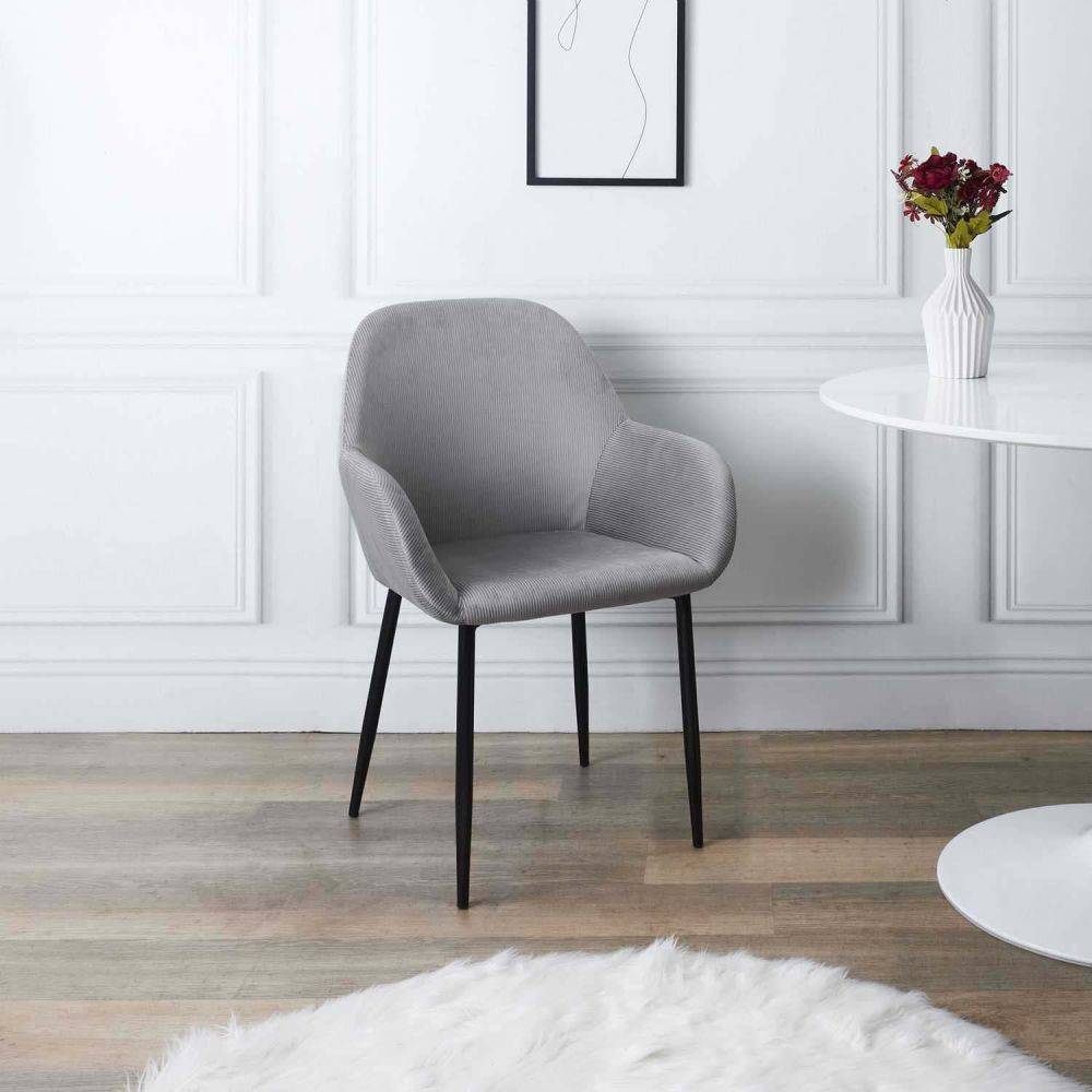 The Home Deco Factory - Fauteuil en velours cotelé Giulia (Lot de 2) Gris souris - Image 2