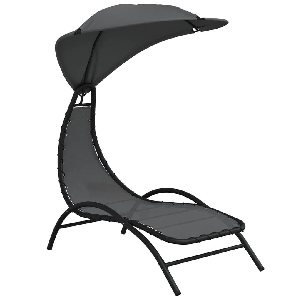 Helloshop26 - Transat chaise longue bain de soleil lit de jardin terrasse meuble d'extérieur et auvent 167 x 80 x 195 cm tissu et acier gris foncé - Imagen 1