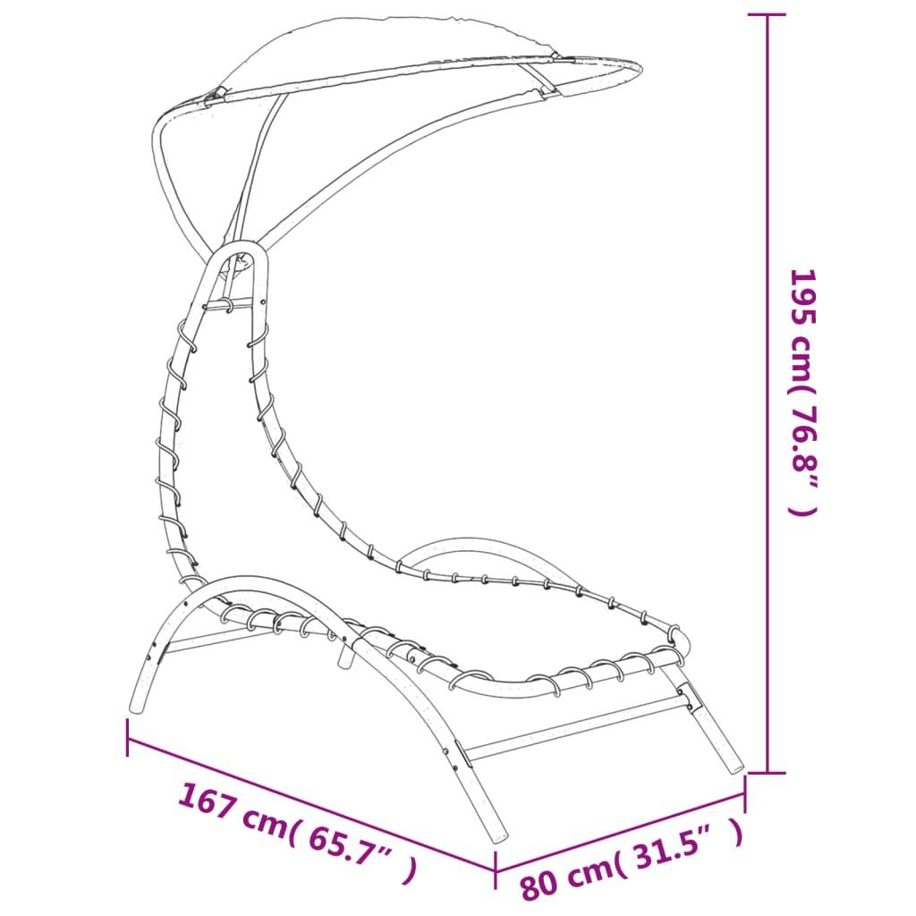 Helloshop26 - Transat chaise longue bain de soleil lit de jardin terrasse meuble d'extérieur et auvent 167 x 80 x 195 cm tissu et acier gris foncé - Imagen 5
