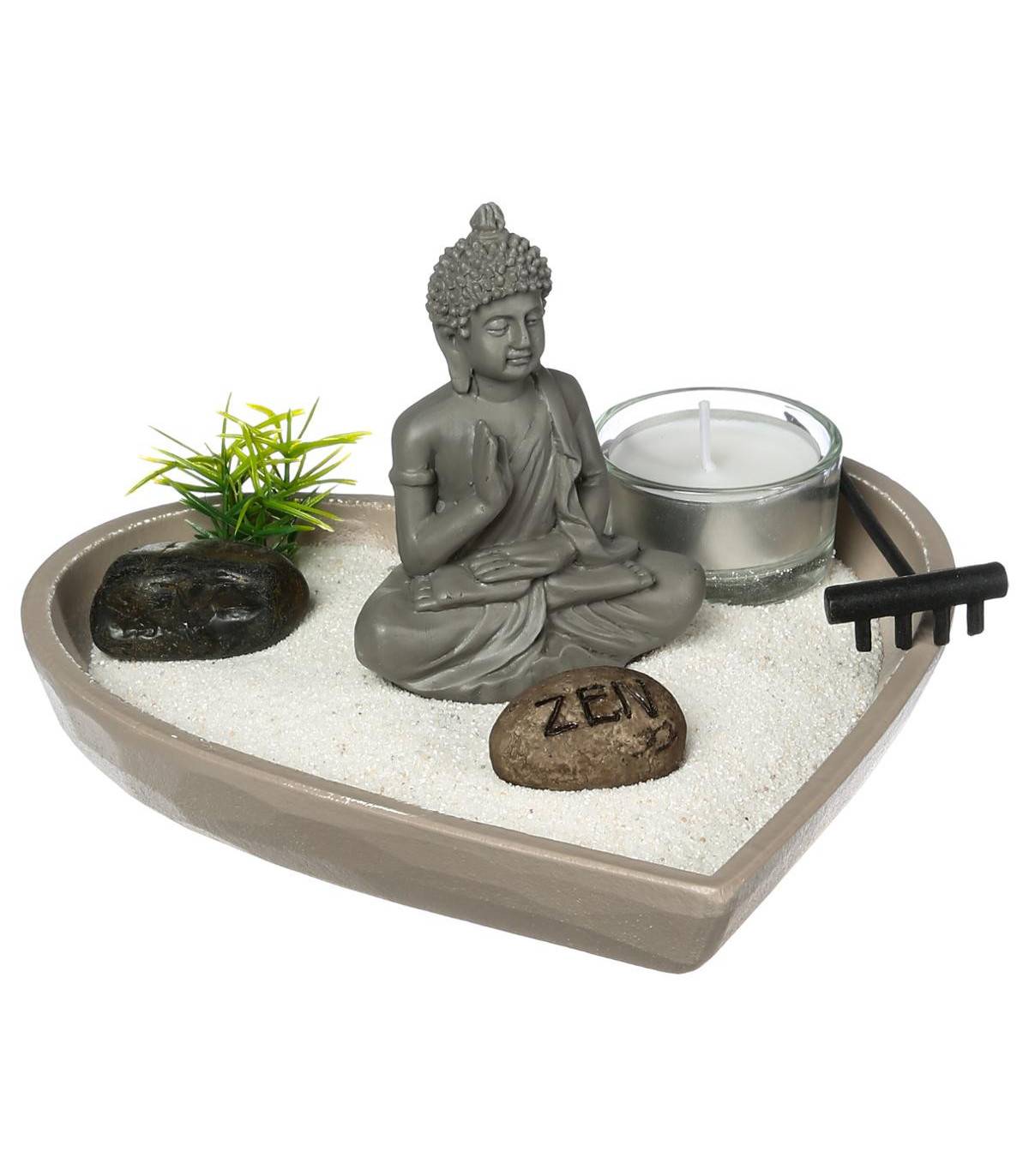 Jardin Zen Coeur Bouddha sur un plateau avec décoration