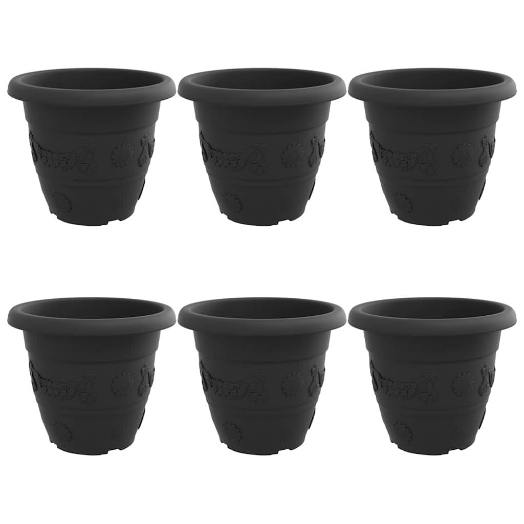 ComfortXL - Lot de 6 Grands Pots de Fleurs Ronds Plastique pour Terrasse Jardin Drainage Ø39x32 cm Noir - ComfortXL Outdoor Living - Image 2