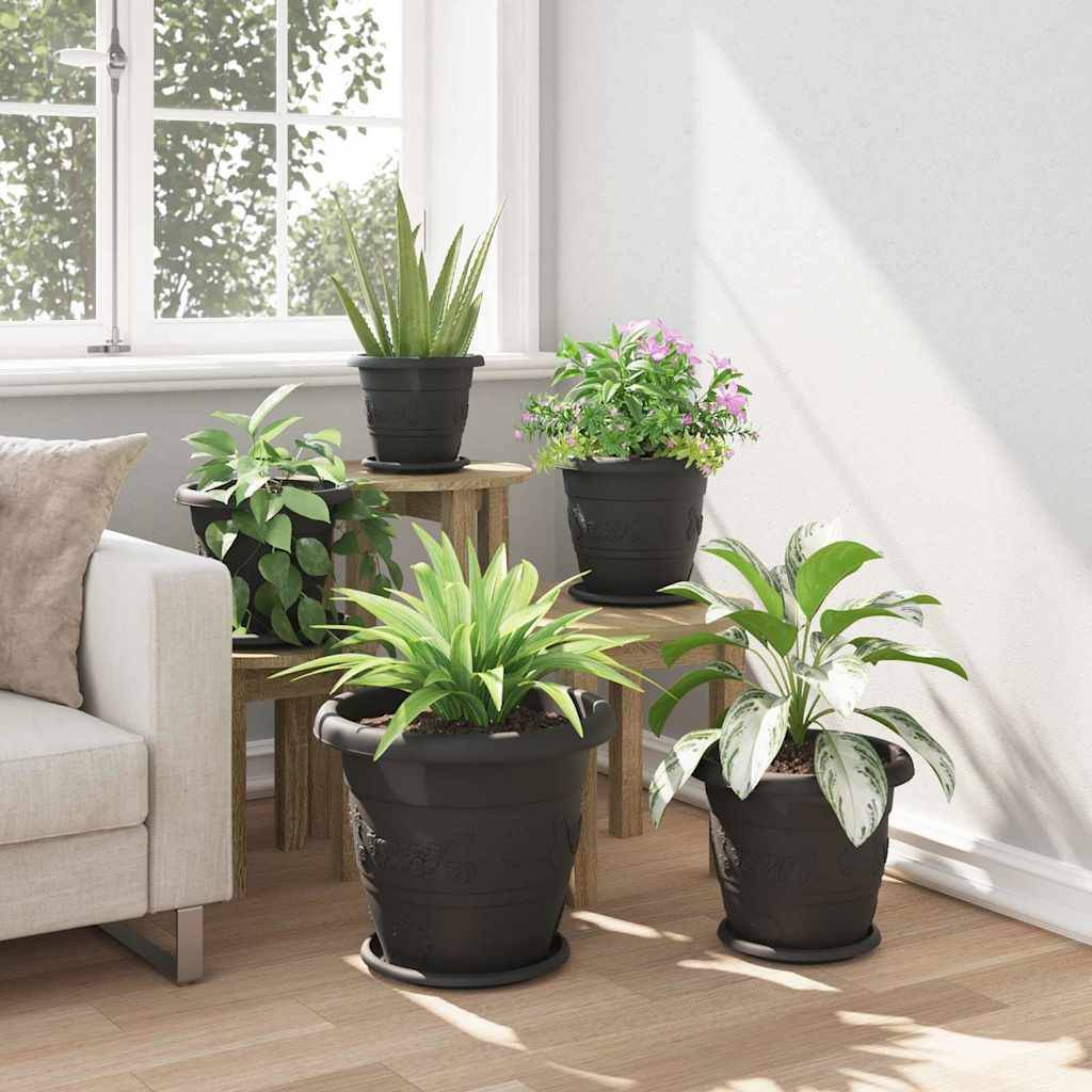 ComfortXL - Lot de 6 Grands Pots de Fleurs Ronds Plastique pour Terrasse Jardin Drainage Ø39x32 cm Noir - ComfortXL Outdoor Living - Image 4