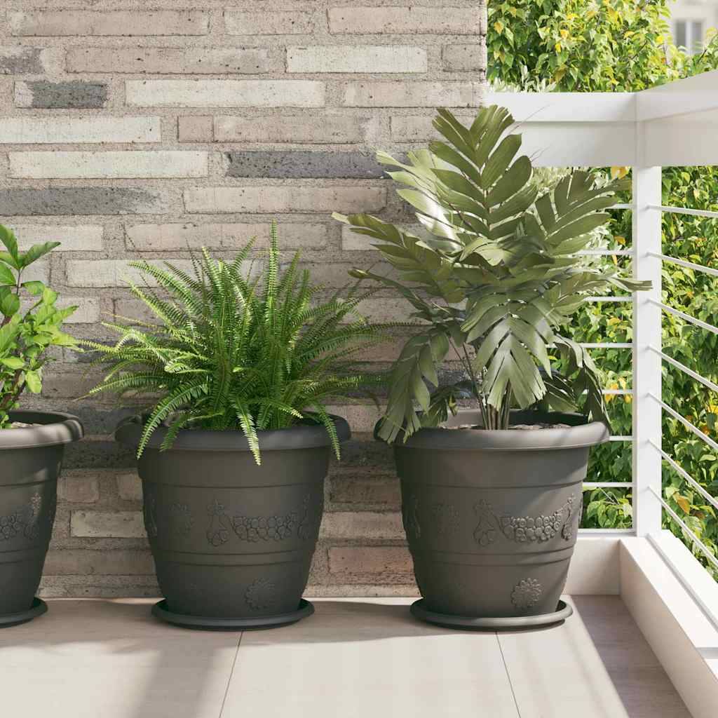 ComfortXL - Lot de 6 Grands Pots de Fleurs Ronds Plastique pour Terrasse Jardin Drainage Ø39x32 cm Noir - ComfortXL Outdoor Living - Image 1