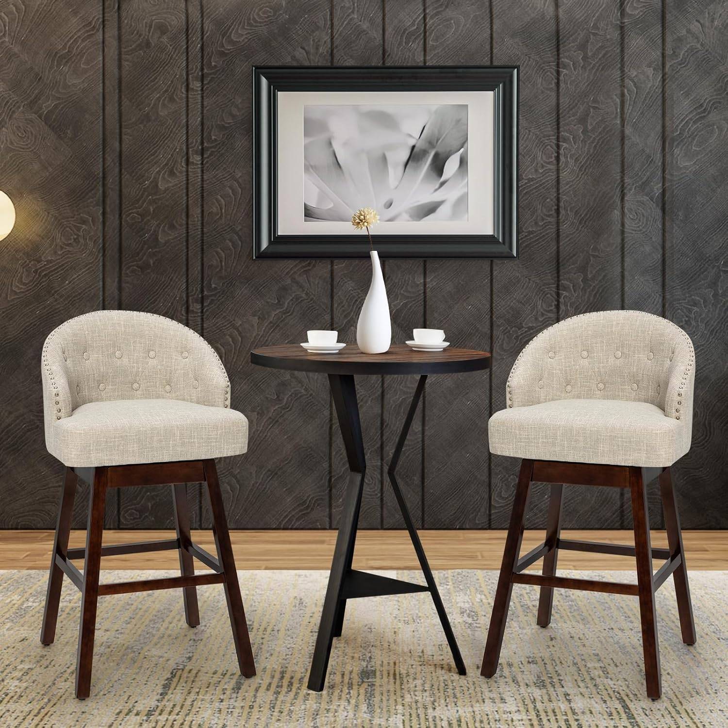 Chaise de Bar Pivotante Lot de 2, Tabouret de Bar Rembourré en Éponge, pour Ilot Central (Beige) - Image 2